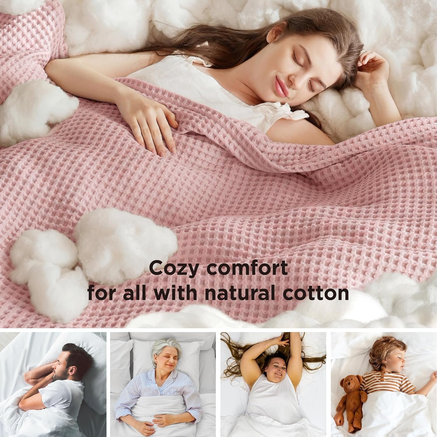 image:imageBedsure Lightweight 100 Cotton Waffle Blanket Twin XL Linen Summer Breathable Soft Light Thin Bed Couch Sofa Chair 66x90 Sheet Blanket Dorm Room Essentials Guys GirlsPink