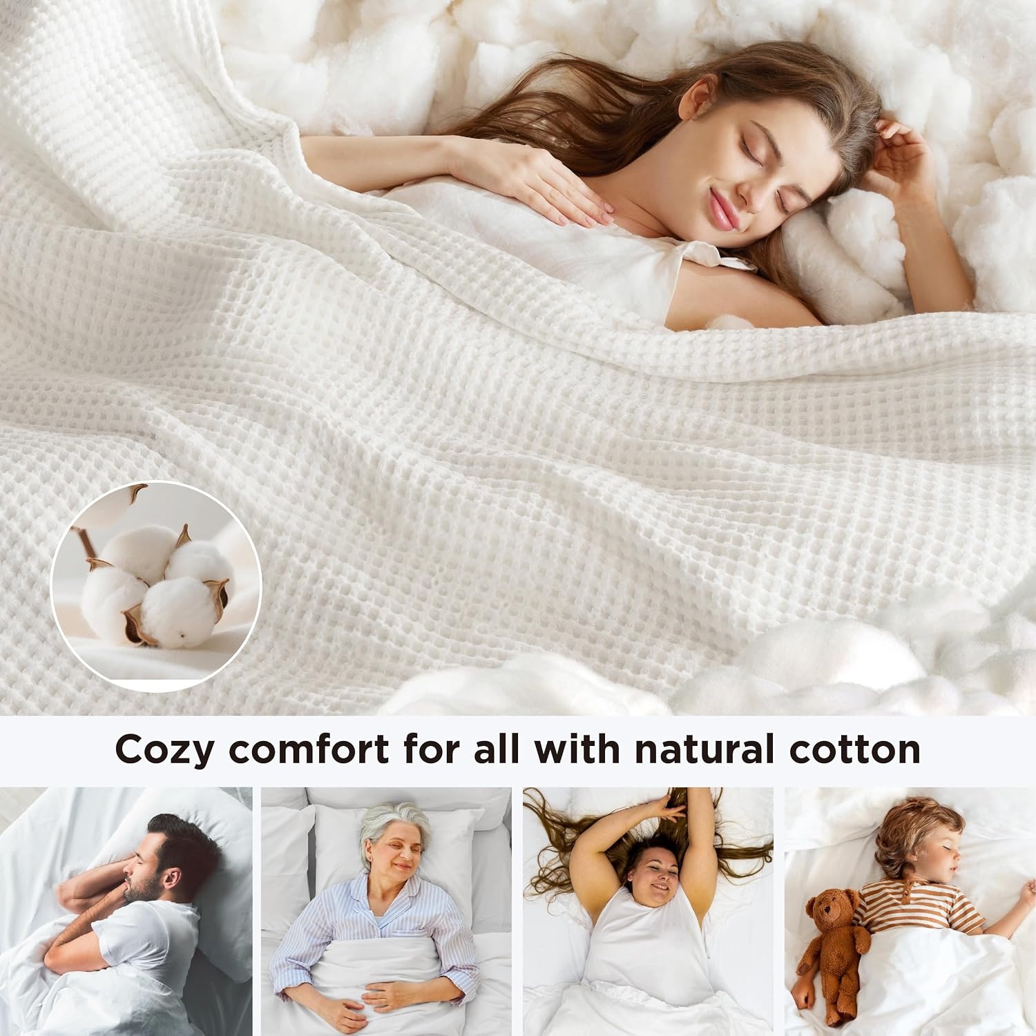 image:imageBedsure Lightweight 100 Cotton Waffle Blanket Twin XL Linen Summer Breathable Soft Light Thin Bed Couch Sofa Chair 66x90 Sheet Blanket Dorm Room Essentials Guys GirlsWhite