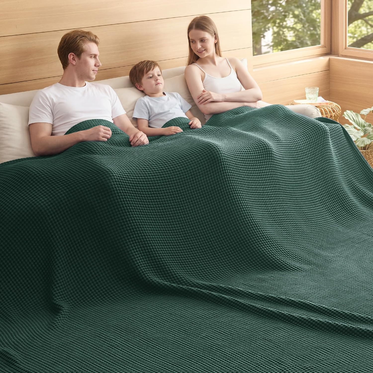 image:imageBedsure Lightweight 100 Cotton Waffle Blanket Twin XL Linen Summer Breathable Soft Light Thin Bed Couch Sofa Chair 66x90 Sheet Blanket Dorm Room Essentials Guys GirlsDark Green