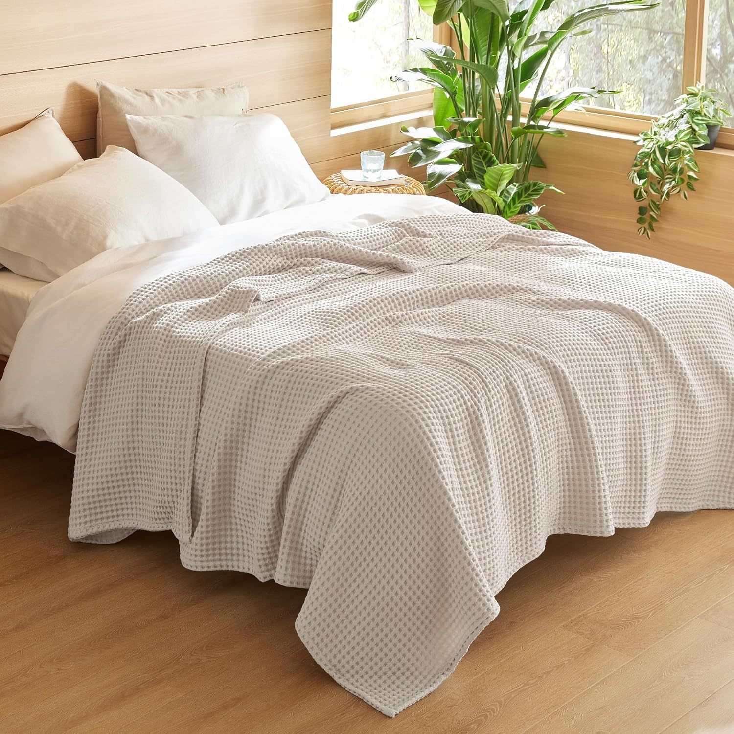 image:imageBedsure Lightweight 100 Cotton Waffle Blanket Twin XL Linen Summer Breathable Soft Light Thin Bed Couch Sofa Chair 66x90 Sheet Blanket Dorm Room Essentials Guys GirlsLinen