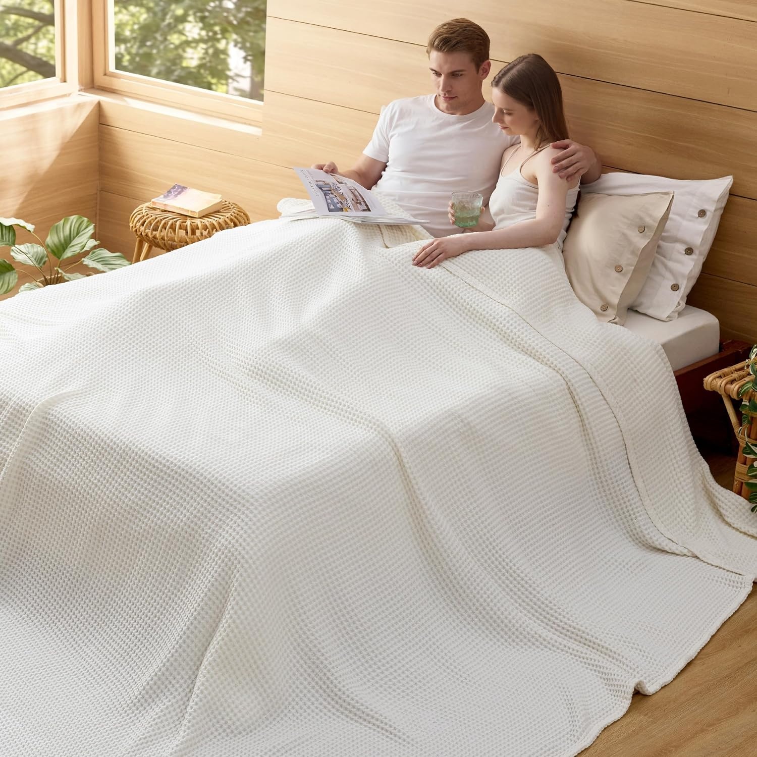 image:imageBedsure Lightweight 100 Cotton Waffle Blanket Twin XL Linen Summer Breathable Soft Light Thin Bed Couch Sofa Chair 66x90 Sheet Blanket Dorm Room Essentials Guys GirlsWhite