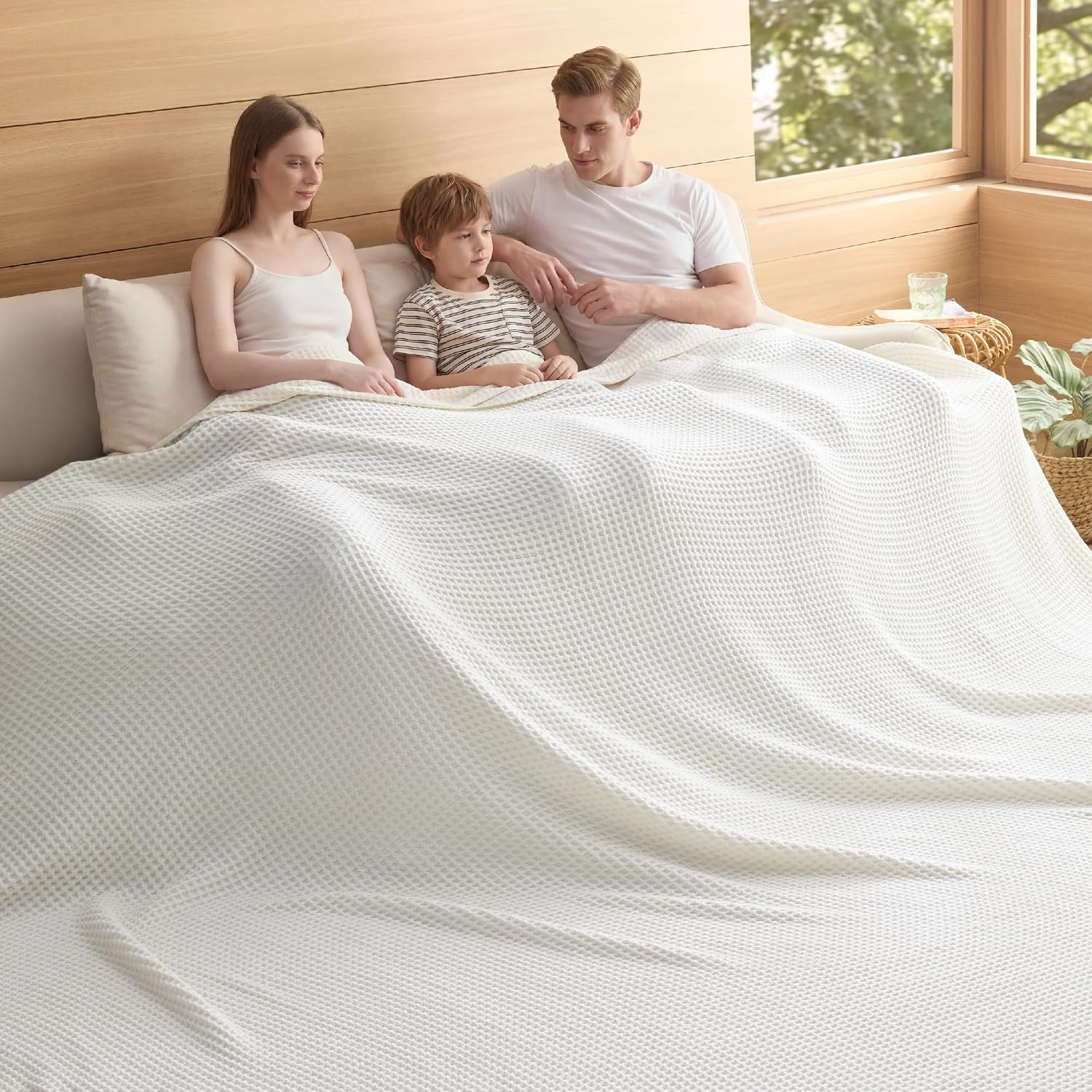 image:imageBedsure Lightweight 100 Cotton Waffle Blanket Twin XL Linen Summer Breathable Soft Light Thin Bed Couch Sofa Chair 66x90 Sheet Blanket Dorm Room Essentials Guys GirlsWhite