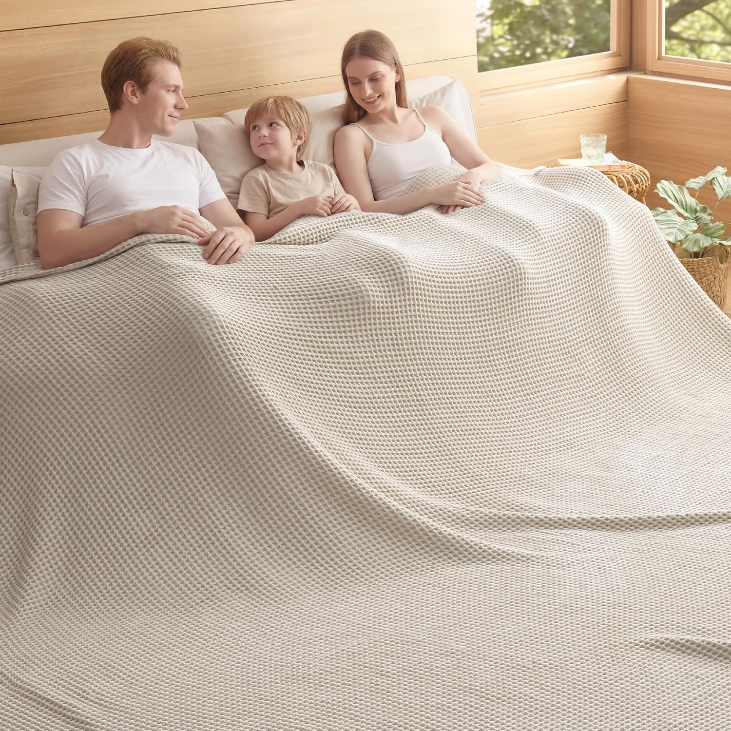 image:imageBedsure Lightweight 100 Cotton Waffle Blanket Twin XL Linen Summer Breathable Soft Light Thin Bed Couch Sofa Chair 66x90 Sheet Blanket Dorm Room Essentials Guys GirlsLinen