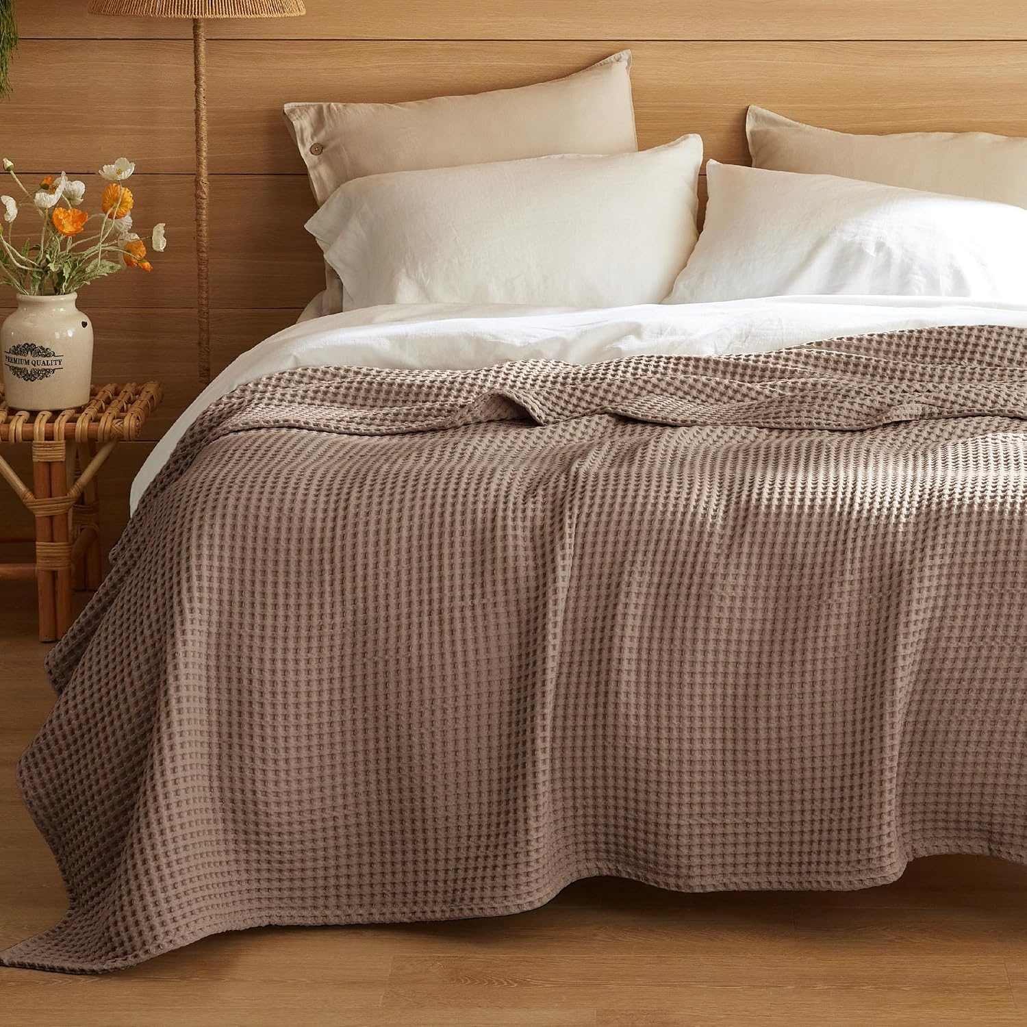 image:imageBedsure Lightweight 100 Cotton Waffle Blanket Twin XL Linen Summer Breathable Soft Light Thin Bed Couch Sofa Chair 66x90 Sheet Blanket Dorm Room Essentials Guys GirlsCoffee Brown