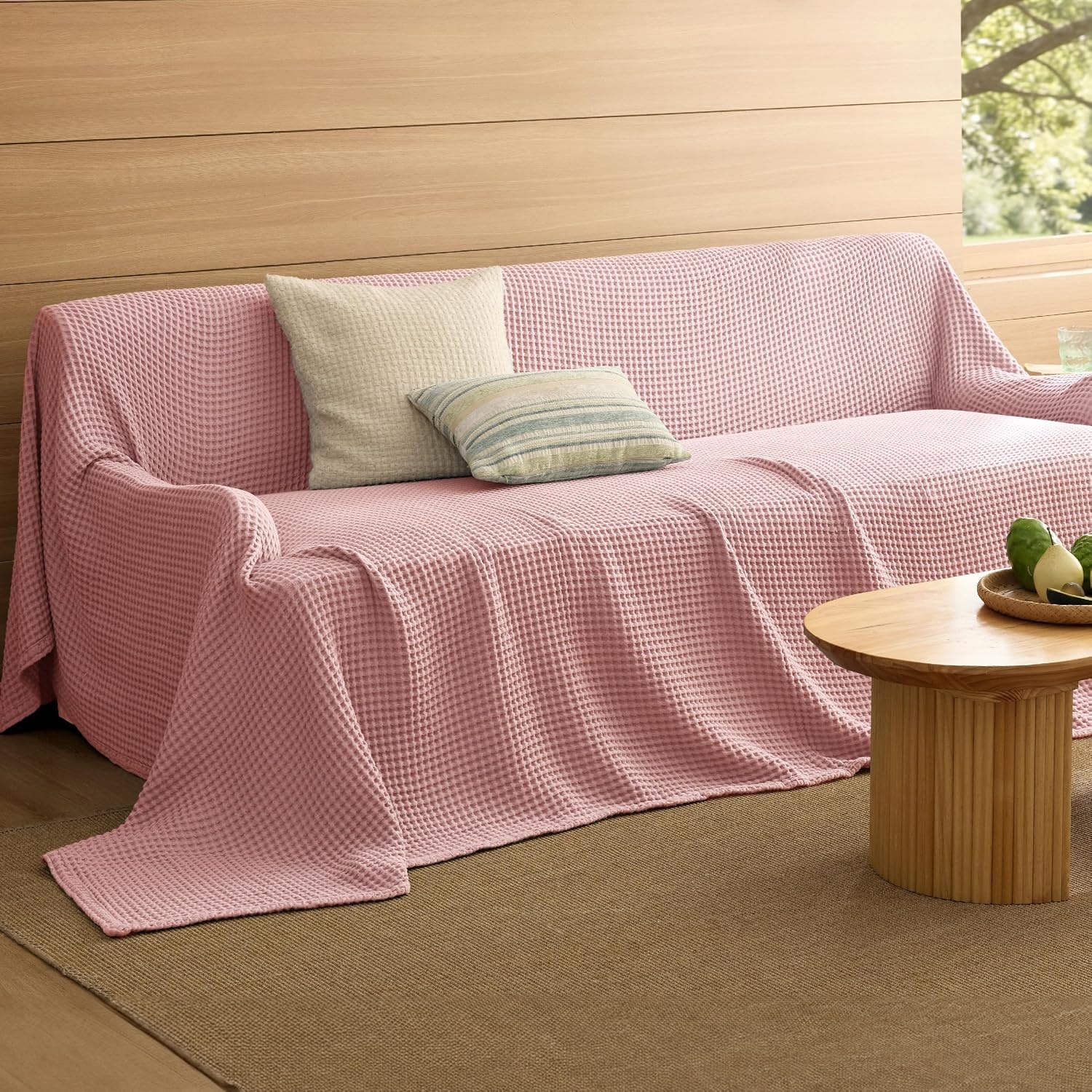 image:imageBedsure Lightweight 100 Cotton Waffle Blanket Twin XL Linen Summer Breathable Soft Light Thin Bed Couch Sofa Chair 66x90 Sheet Blanket Dorm Room Essentials Guys GirlsPink