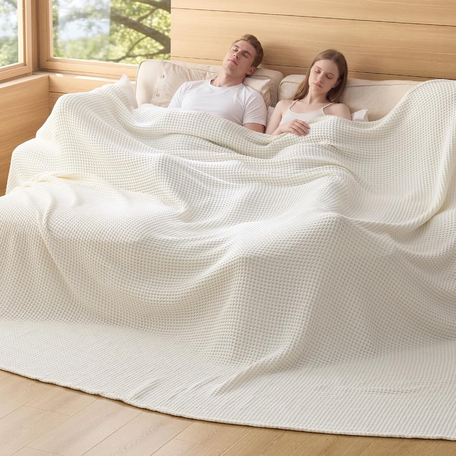 image:imageBedsure Lightweight 100 Cotton Waffle Blanket Twin XL Linen Summer Breathable Soft Light Thin Bed Couch Sofa Chair 66x90 Sheet Blanket Dorm Room Essentials Guys GirlsIvory