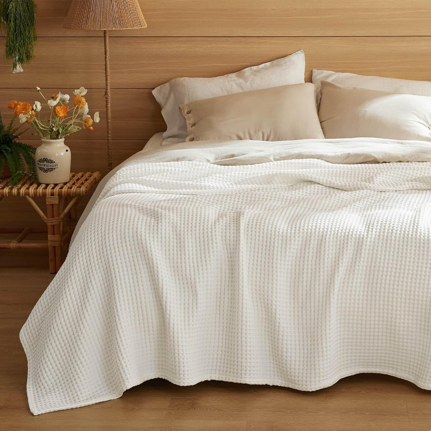 image:imageBedsure Lightweight 100 Cotton Waffle Blanket Twin XL Linen Summer Breathable Soft Light Thin Bed Couch Sofa Chair 66x90 Sheet Blanket Dorm Room Essentials Guys GirlsIvory