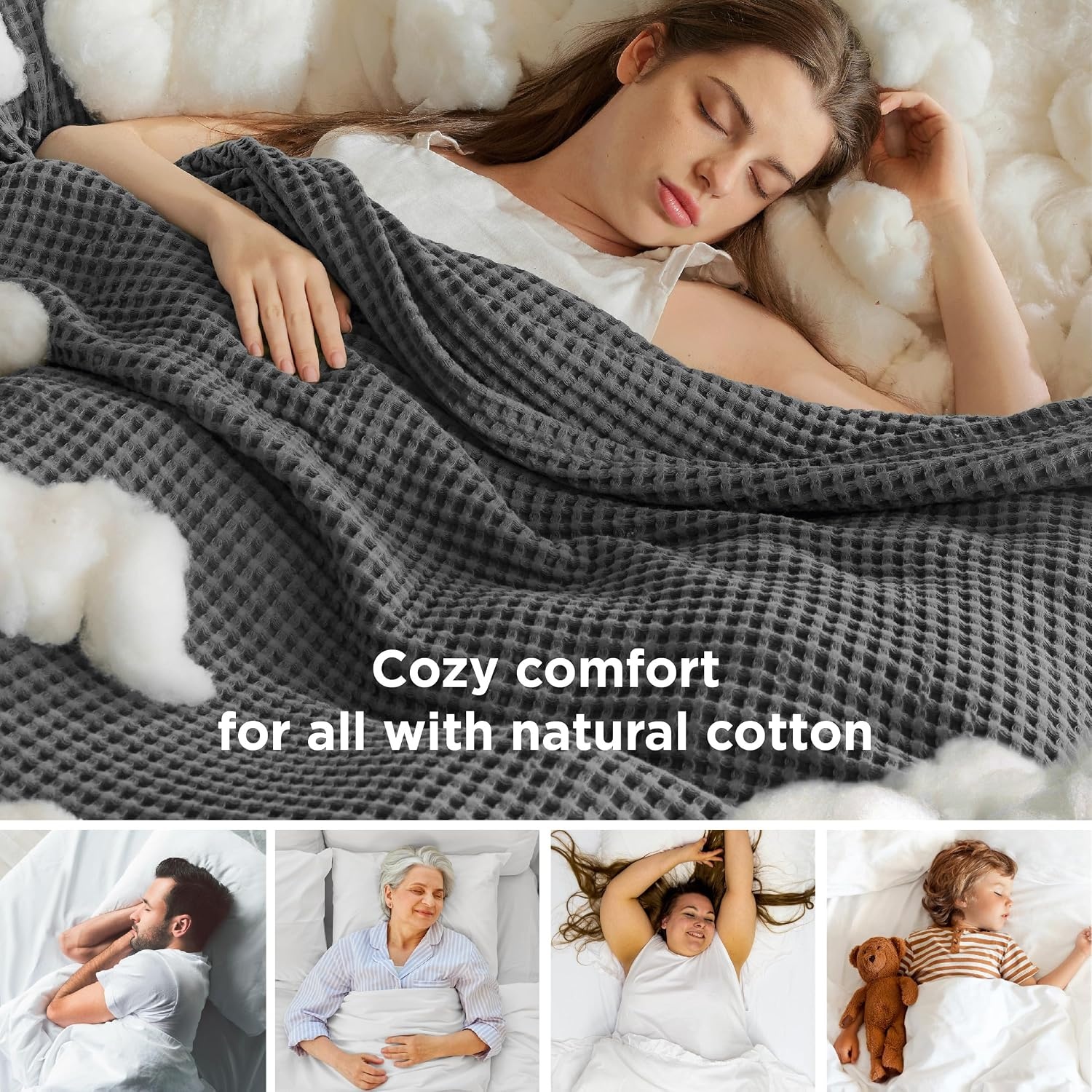 image:imageBedsure Lightweight 100 Cotton Waffle Blanket Twin XL Linen Summer Breathable Soft Light Thin Bed Couch Sofa Chair 66x90 Sheet Blanket Dorm Room Essentials Guys GirlsDark Grey