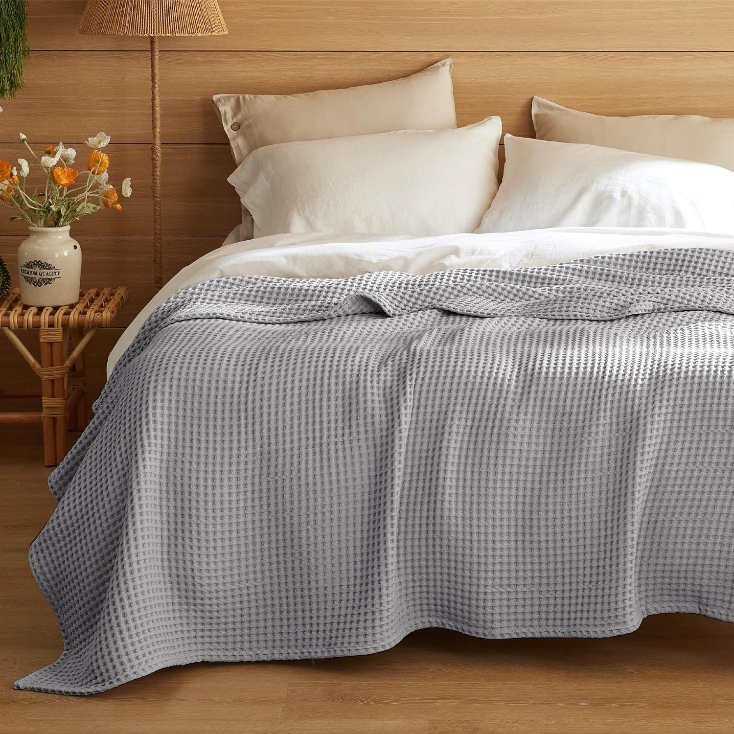 image:imageBedsure Lightweight 100 Cotton Waffle Blanket Twin XL Linen Summer Breathable Soft Light Thin Bed Couch Sofa Chair 66x90 Sheet Blanket Dorm Room Essentials Guys GirlsGrey