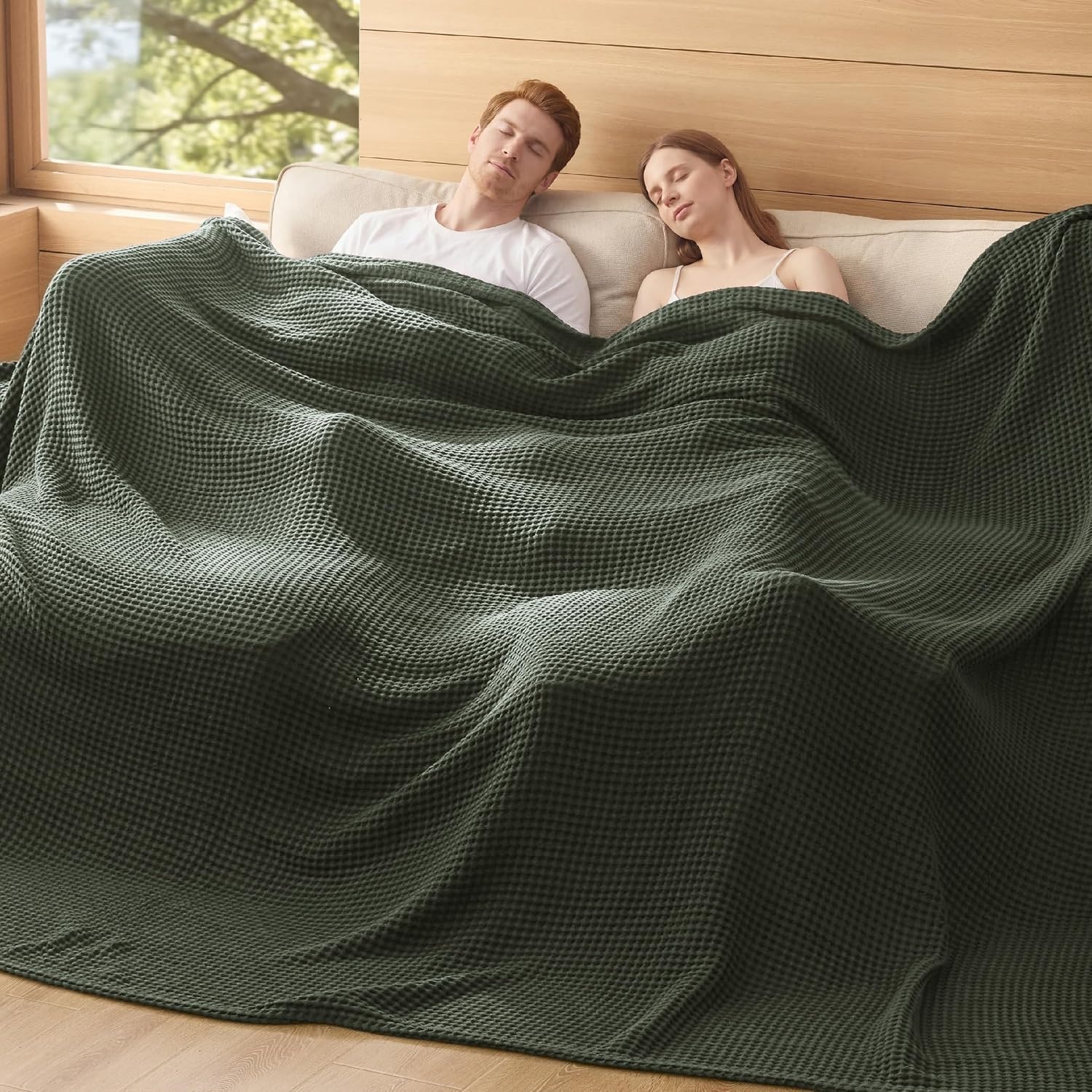 image:imageBedsure Lightweight 100 Cotton Waffle Blanket Twin XL Linen Summer Breathable Soft Light Thin Bed Couch Sofa Chair 66x90 Sheet Blanket Dorm Room Essentials Guys GirlsOlive Green