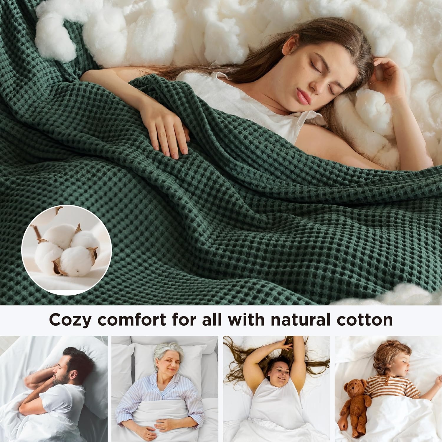 image:imageBedsure Lightweight 100 Cotton Waffle Blanket Twin XL Linen Summer Breathable Soft Light Thin Bed Couch Sofa Chair 66x90 Sheet Blanket Dorm Room Essentials Guys GirlsDark Green