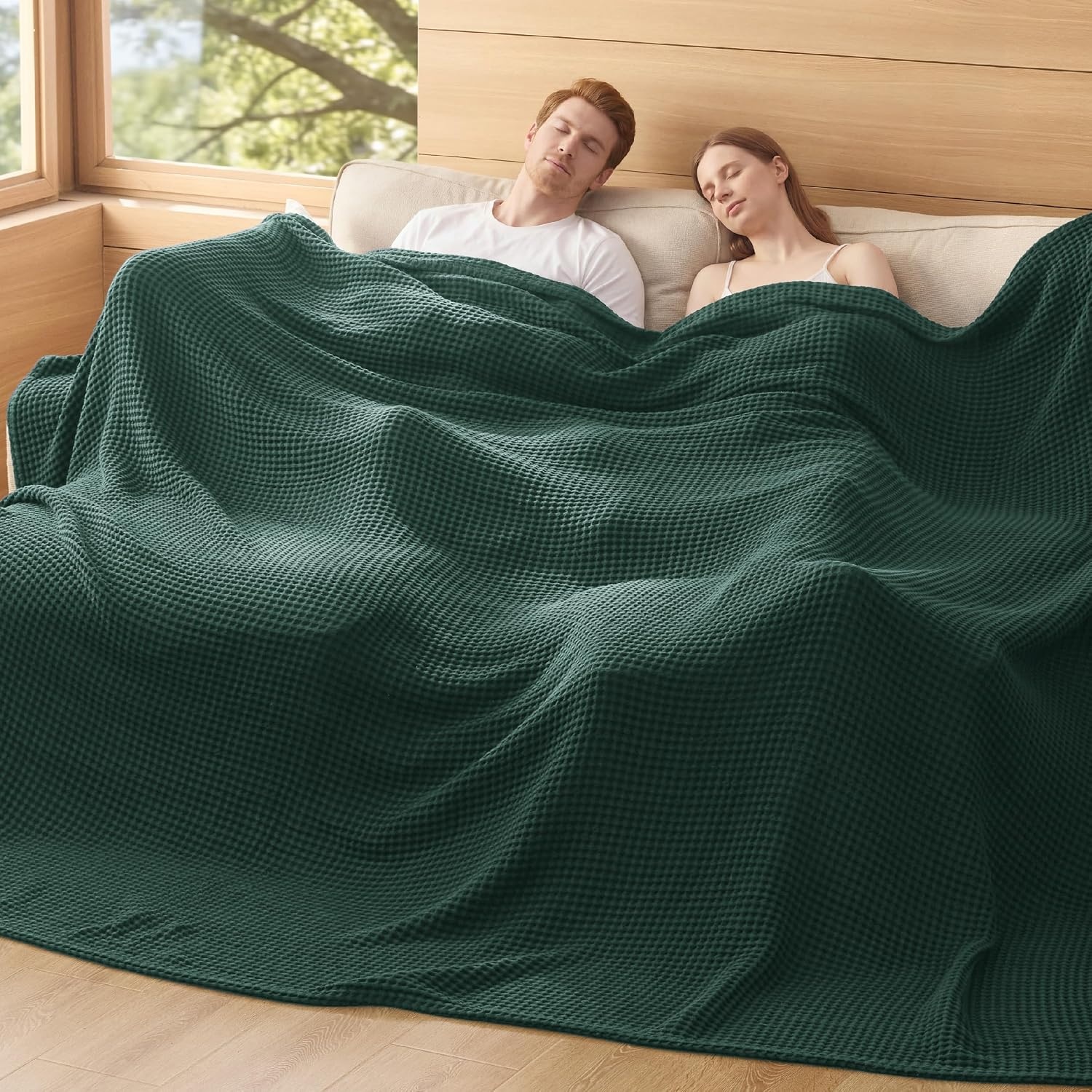 image:imageBedsure Lightweight 100 Cotton Waffle Blanket Twin XL Linen Summer Breathable Soft Light Thin Bed Couch Sofa Chair 66x90 Sheet Blanket Dorm Room Essentials Guys GirlsDark Green