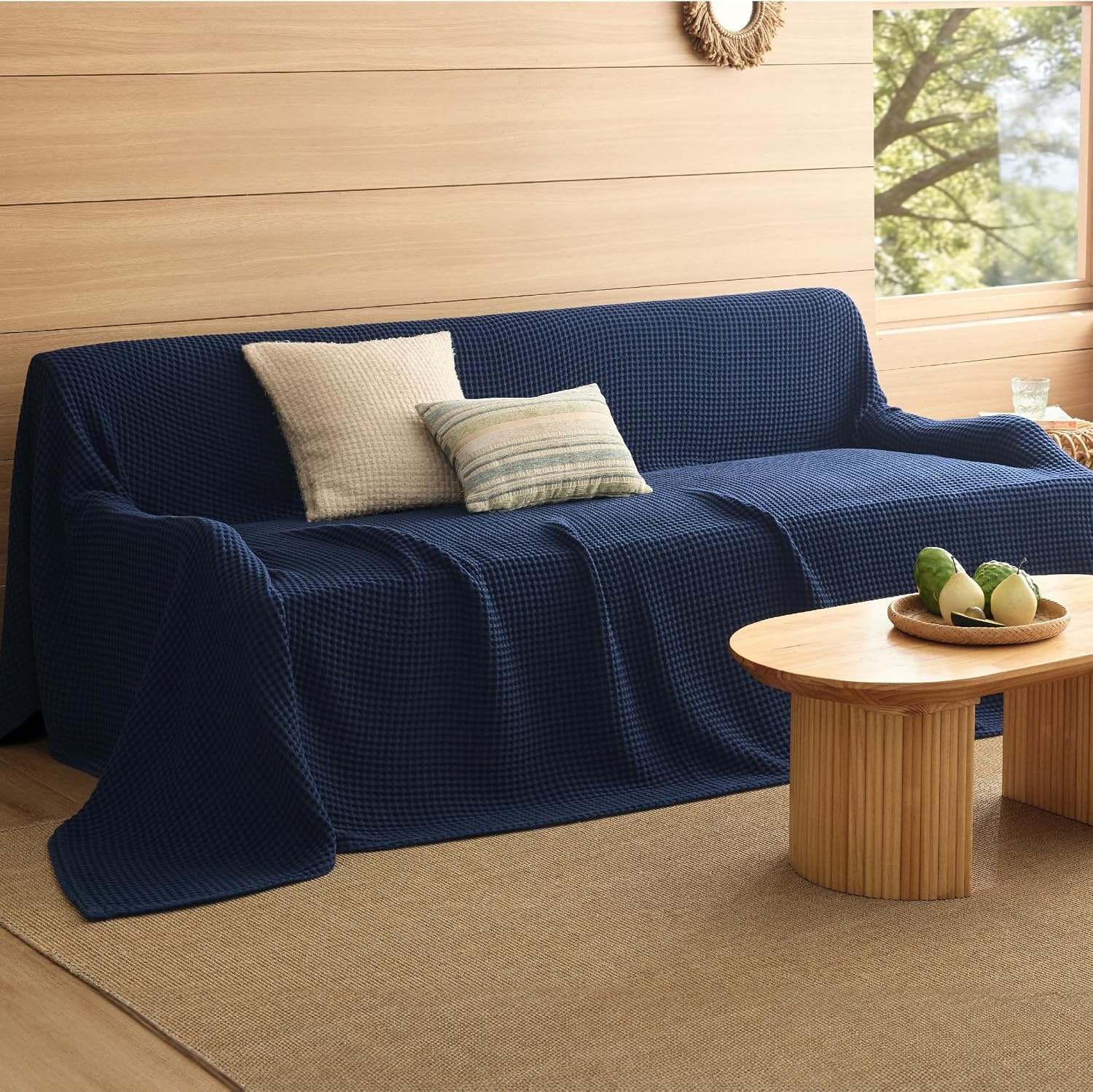 image:imageBedsure Lightweight 100 Cotton Waffle Blanket Twin XL Linen Summer Breathable Soft Light Thin Bed Couch Sofa Chair 66x90 Sheet Blanket Dorm Room Essentials Guys GirlsNavy Blue