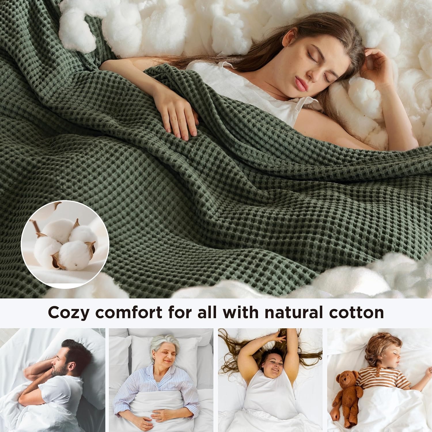 image:imageBedsure Lightweight 100 Cotton Waffle Blanket Twin XL Linen Summer Breathable Soft Light Thin Bed Couch Sofa Chair 66x90 Sheet Blanket Dorm Room Essentials Guys GirlsOlive Green