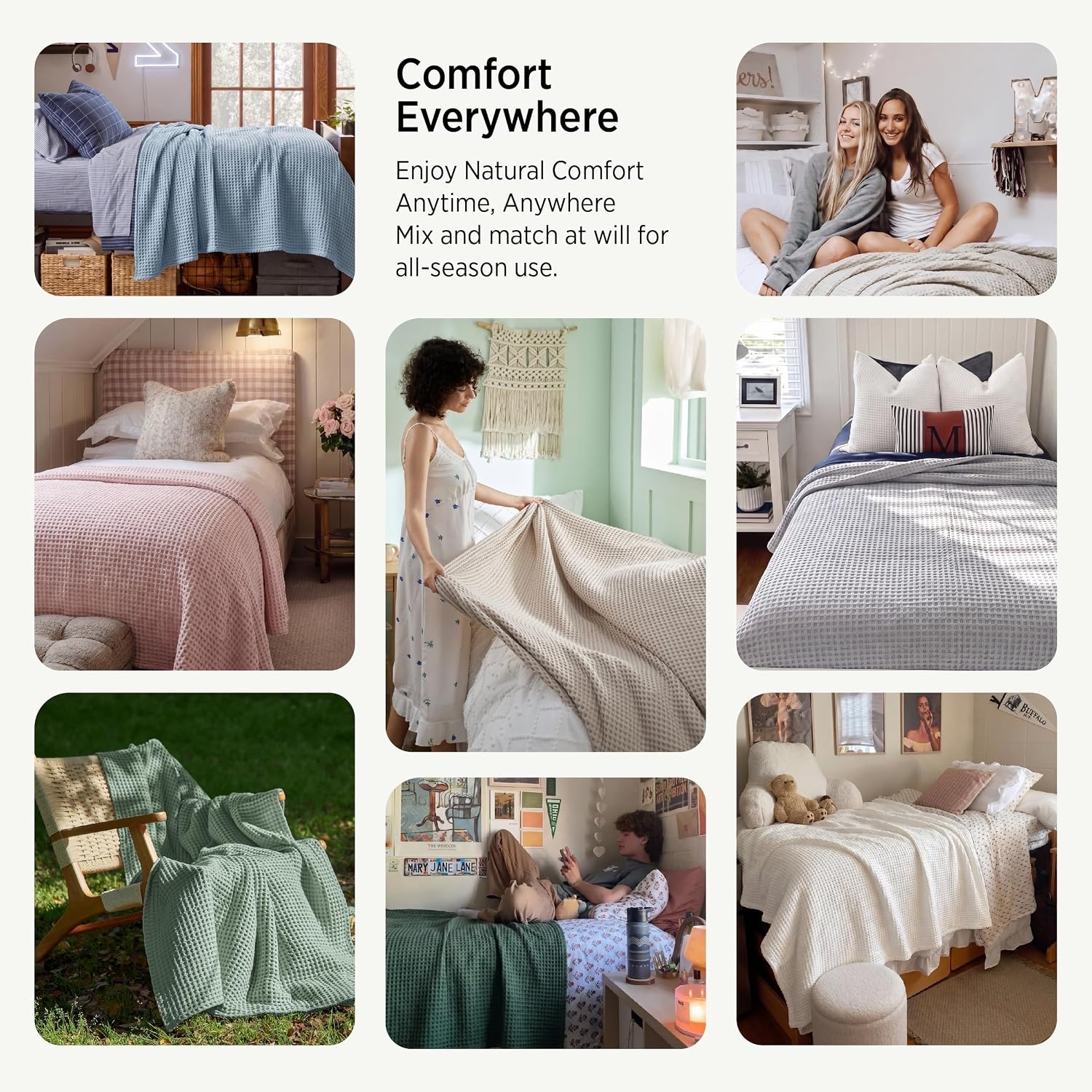 image:imageBedsure Lightweight 100 Cotton Waffle Blanket Twin XL Linen Summer Breathable Soft Light Thin Bed Couch Sofa Chair 66x90 Sheet Blanket Dorm Room Essentials Guys GirlsLinen