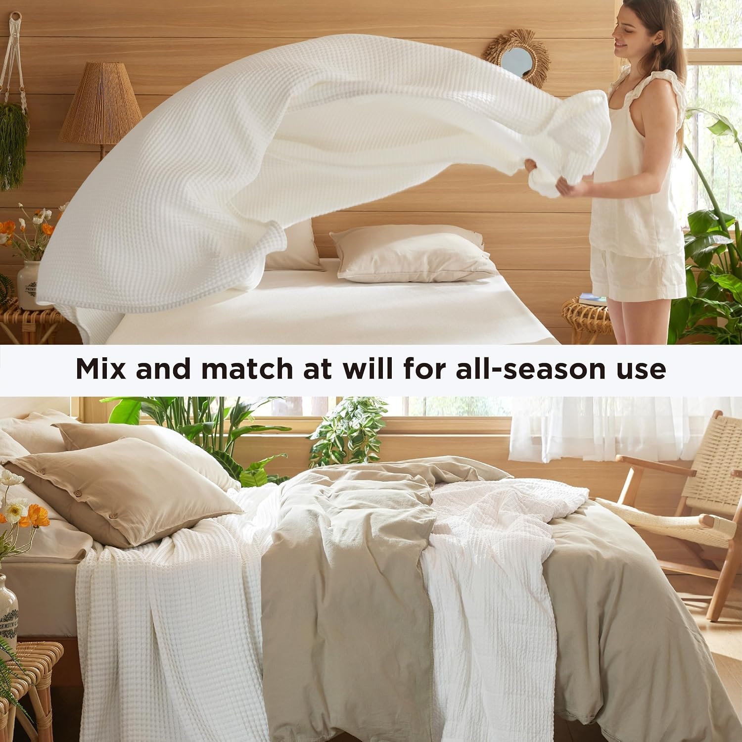 image:imageBedsure Lightweight 100 Cotton Waffle Blanket Twin XL Linen Summer Breathable Soft Light Thin Bed Couch Sofa Chair 66x90 Sheet Blanket Dorm Room Essentials Guys GirlsWhite