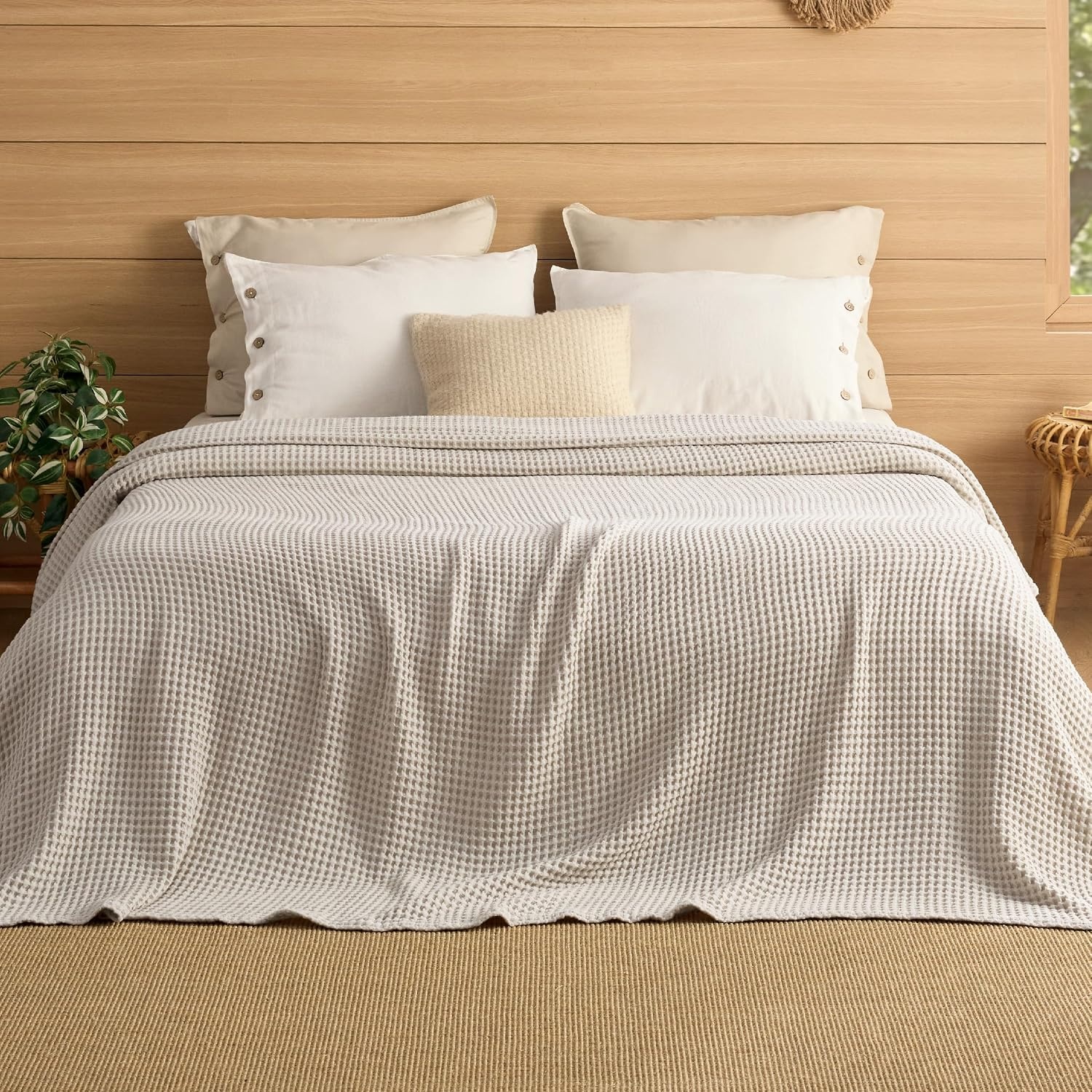 image:imageBedsure Lightweight 100 Cotton Waffle Blanket Twin XL Linen Summer Breathable Soft Light Thin Bed Couch Sofa Chair 66x90 Sheet Blanket Dorm Room Essentials Guys GirlsLinen