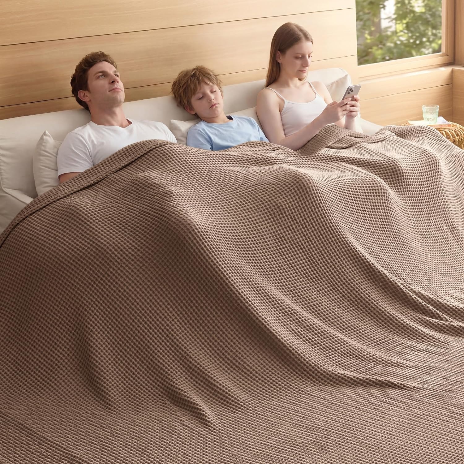 image:imageBedsure Lightweight 100 Cotton Waffle Blanket Twin XL Linen Summer Breathable Soft Light Thin Bed Couch Sofa Chair 66x90 Sheet Blanket Dorm Room Essentials Guys GirlsCoffee Brown