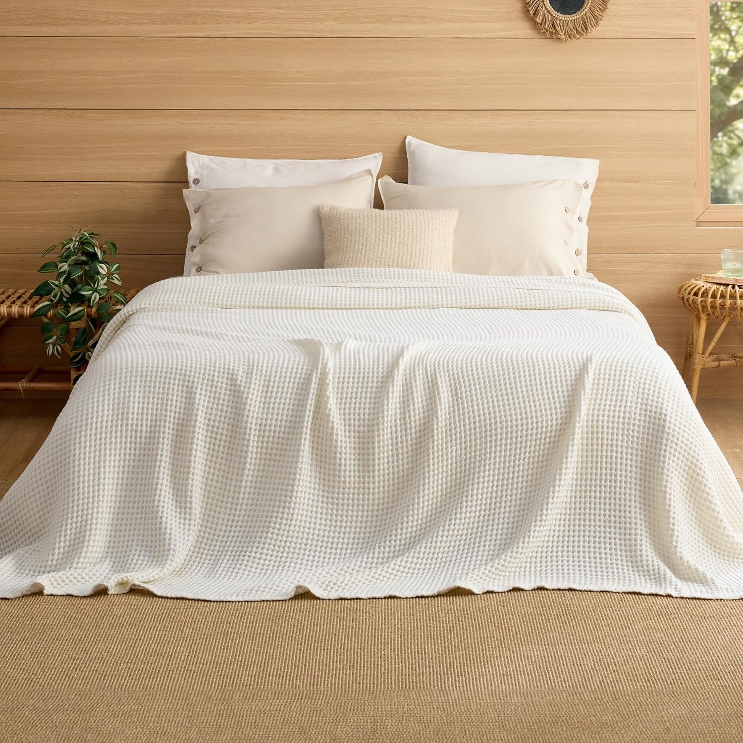 image:imageBedsure Lightweight 100 Cotton Waffle Blanket Twin XL Linen Summer Breathable Soft Light Thin Bed Couch Sofa Chair 66x90 Sheet Blanket Dorm Room Essentials Guys GirlsIvory