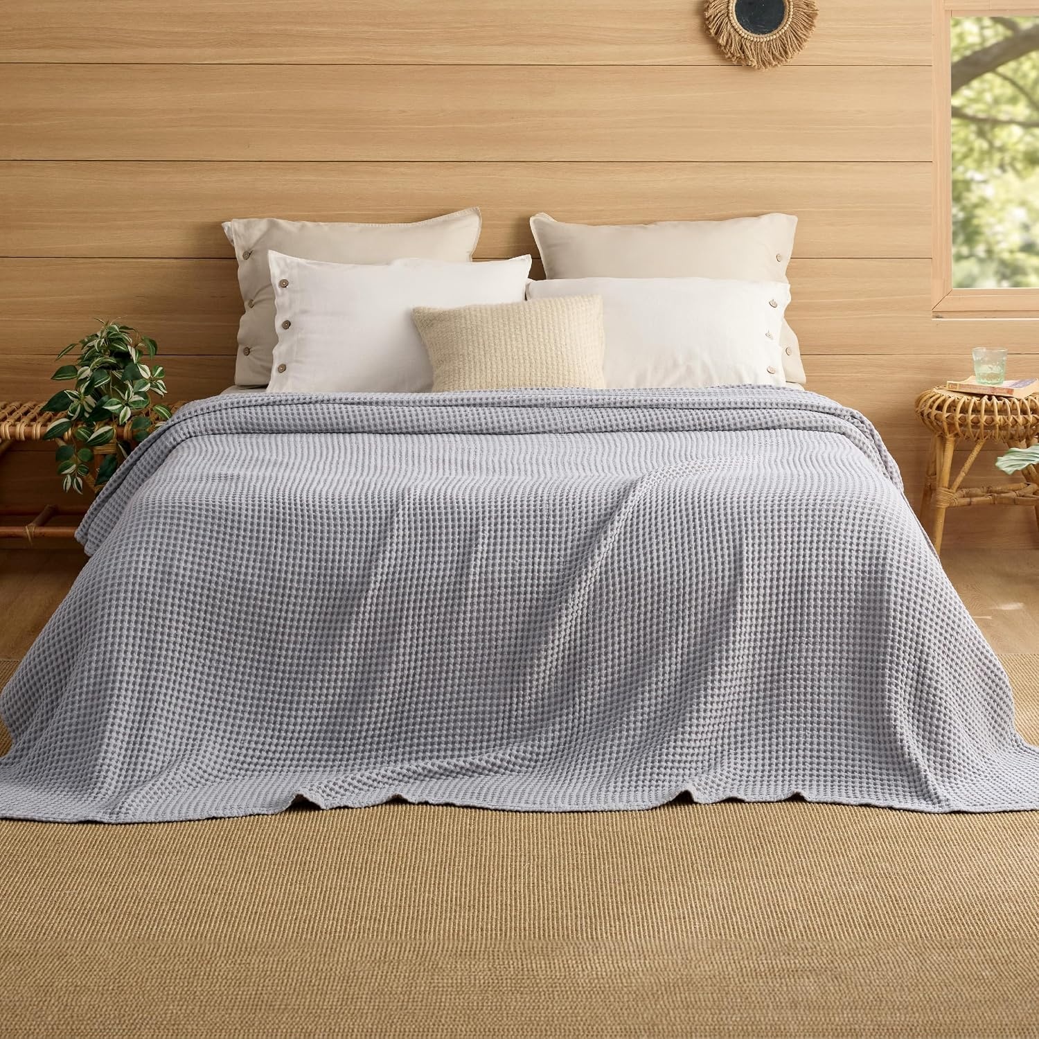 image:imageBedsure Lightweight 100 Cotton Waffle Blanket Twin XL Linen Summer Breathable Soft Light Thin Bed Couch Sofa Chair 66x90 Sheet Blanket Dorm Room Essentials Guys GirlsGrey