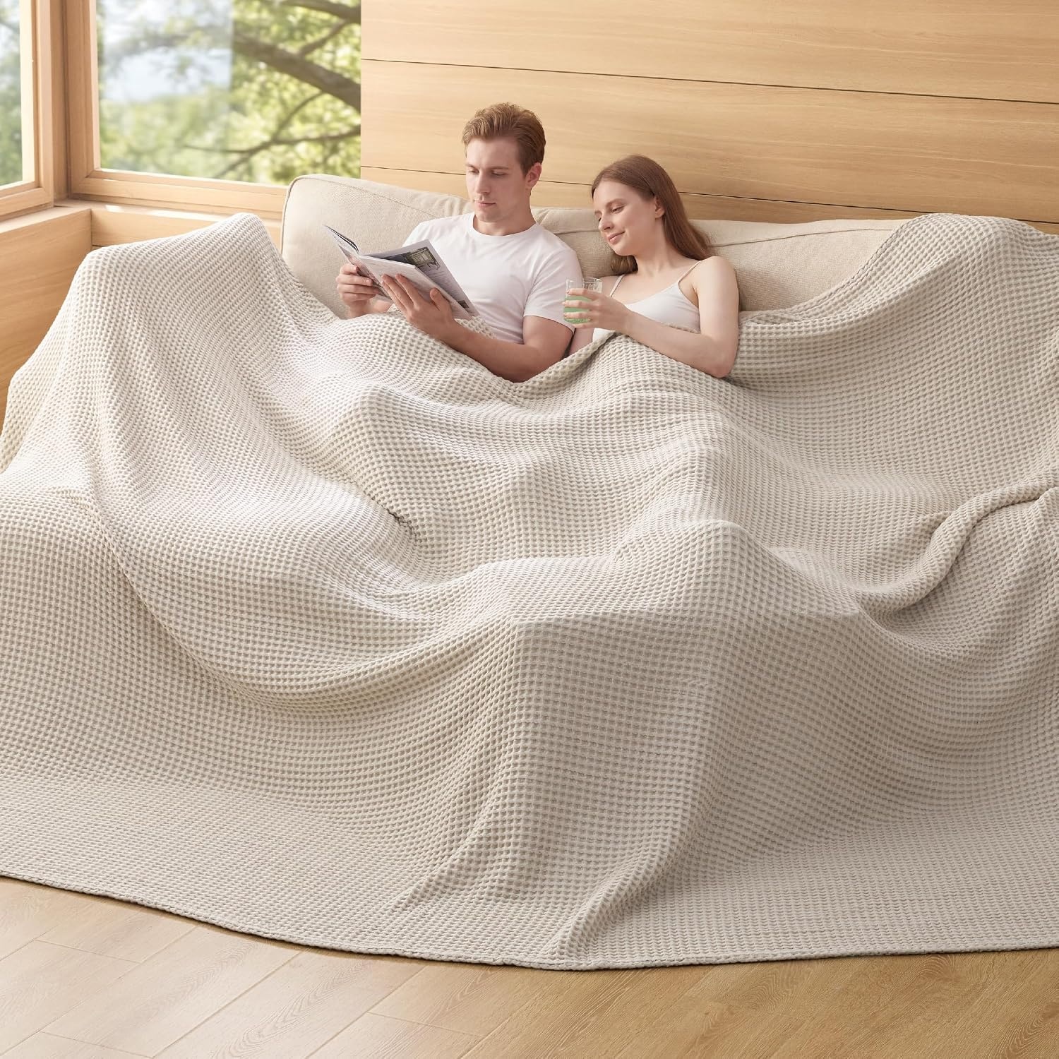image:imageBedsure Lightweight 100 Cotton Waffle Blanket Twin XL Linen Summer Breathable Soft Light Thin Bed Couch Sofa Chair 66x90 Sheet Blanket Dorm Room Essentials Guys GirlsLinen