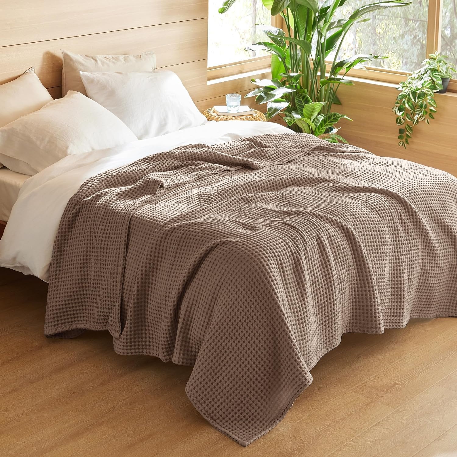 image:imageBedsure Lightweight 100 Cotton Waffle Blanket Twin XL Linen Summer Breathable Soft Light Thin Bed Couch Sofa Chair 66x90 Sheet Blanket Dorm Room Essentials Guys GirlsCoffee Brown