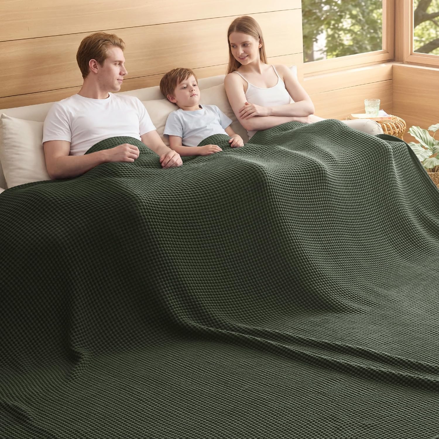 image:imageBedsure Lightweight 100 Cotton Waffle Blanket Twin XL Linen Summer Breathable Soft Light Thin Bed Couch Sofa Chair 66x90 Sheet Blanket Dorm Room Essentials Guys GirlsOlive Green