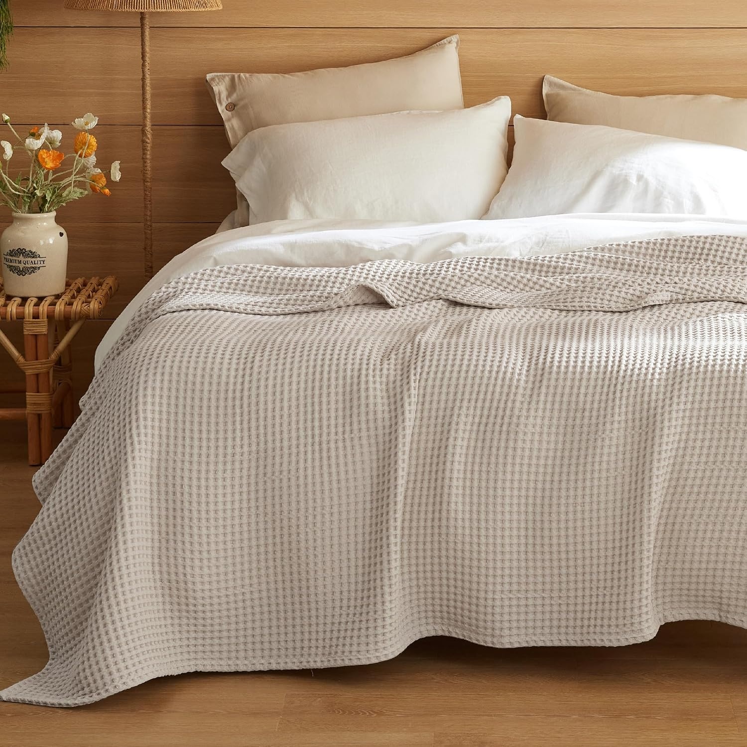 image:imageBedsure Lightweight 100 Cotton Waffle Blanket Twin XL Linen Summer Breathable Soft Light Thin Bed Couch Sofa Chair 66x90 Sheet Blanket Dorm Room Essentials Guys GirlsLinen