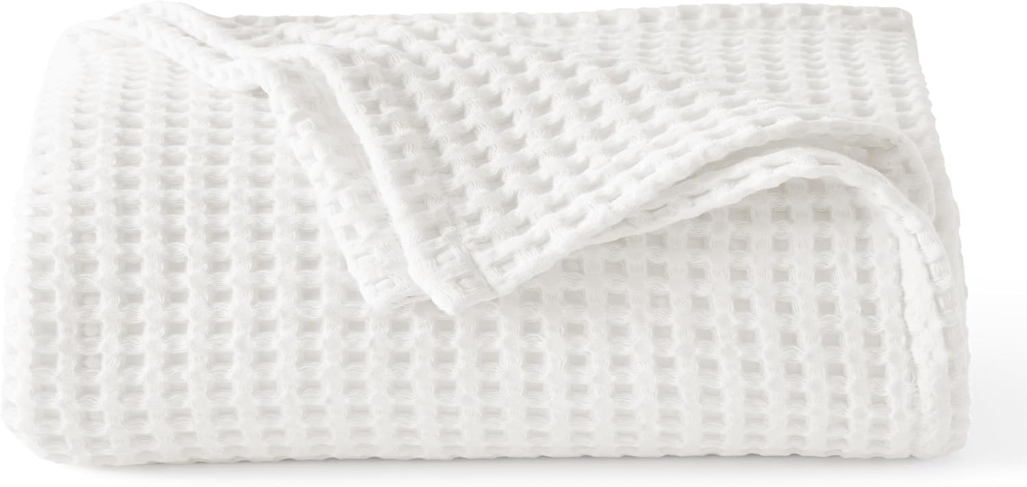image:imageBedsure Lightweight 100 Cotton Waffle Blanket Twin XL Linen Summer Breathable Soft Light Thin Bed Couch Sofa Chair 66x90 Sheet Blanket Dorm Room Essentials Guys GirlsWhite