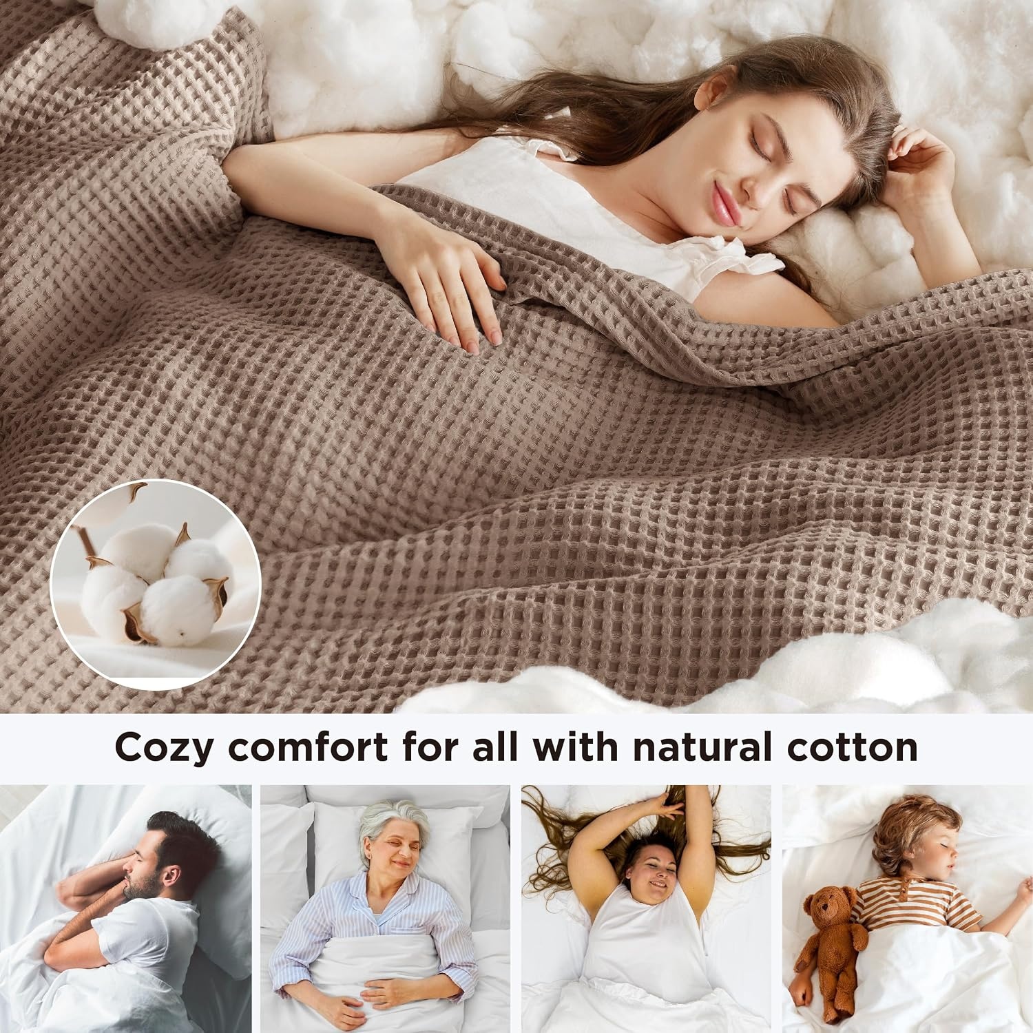 image:imageBedsure Lightweight 100 Cotton Waffle Blanket Twin XL Linen Summer Breathable Soft Light Thin Bed Couch Sofa Chair 66x90 Sheet Blanket Dorm Room Essentials Guys GirlsCoffee Brown