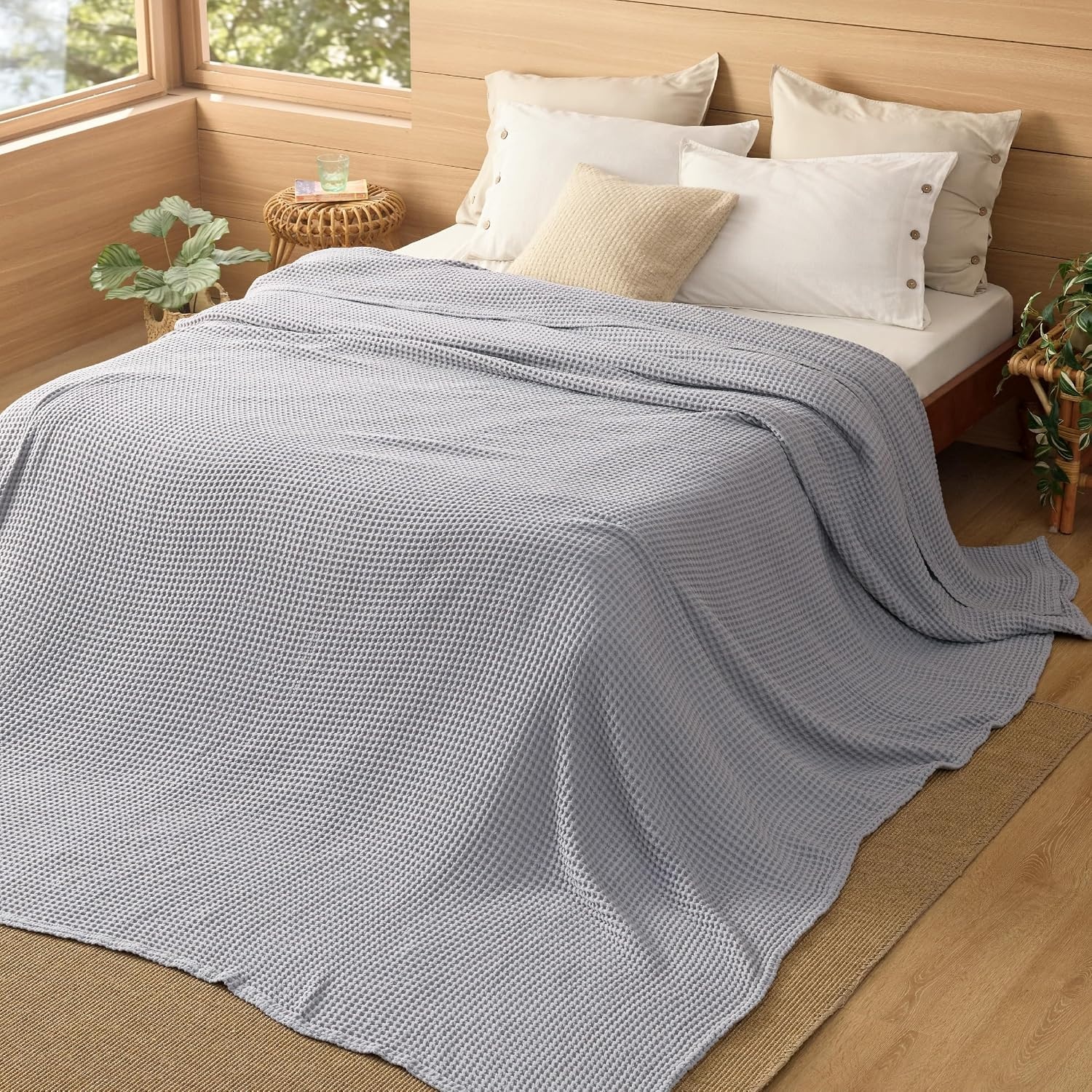 image:imageBedsure Lightweight 100 Cotton Waffle Blanket Twin XL Linen Summer Breathable Soft Light Thin Bed Couch Sofa Chair 66x90 Sheet Blanket Dorm Room Essentials Guys GirlsGrey
