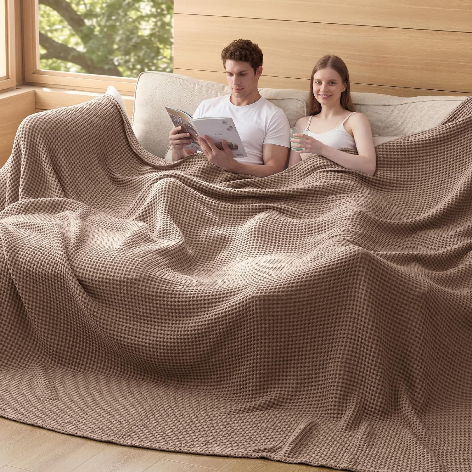 image:imageBedsure Lightweight 100 Cotton Waffle Blanket Twin XL Linen Summer Breathable Soft Light Thin Bed Couch Sofa Chair 66x90 Sheet Blanket Dorm Room Essentials Guys GirlsCoffee Brown
