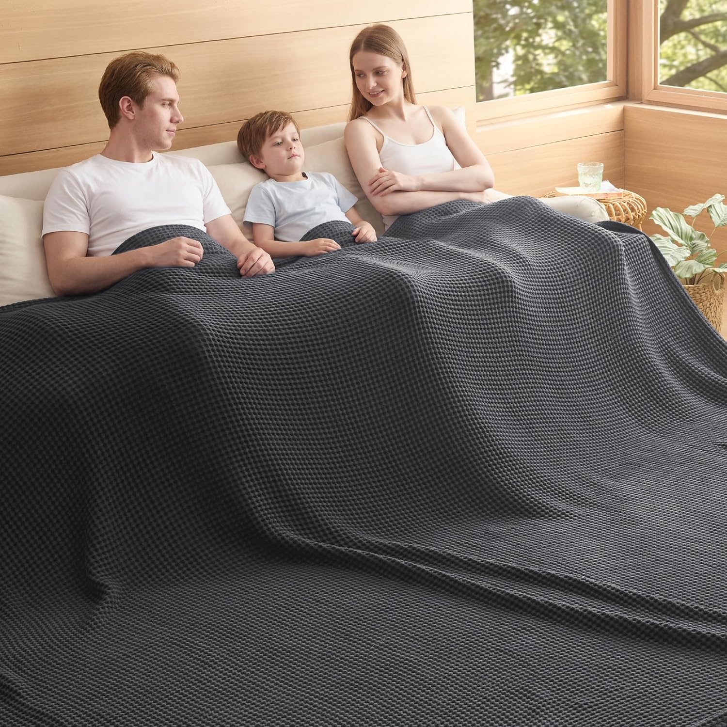 image:imageBedsure Lightweight 100 Cotton Waffle Blanket Twin XL Linen Summer Breathable Soft Light Thin Bed Couch Sofa Chair 66x90 Sheet Blanket Dorm Room Essentials Guys GirlsDark Grey