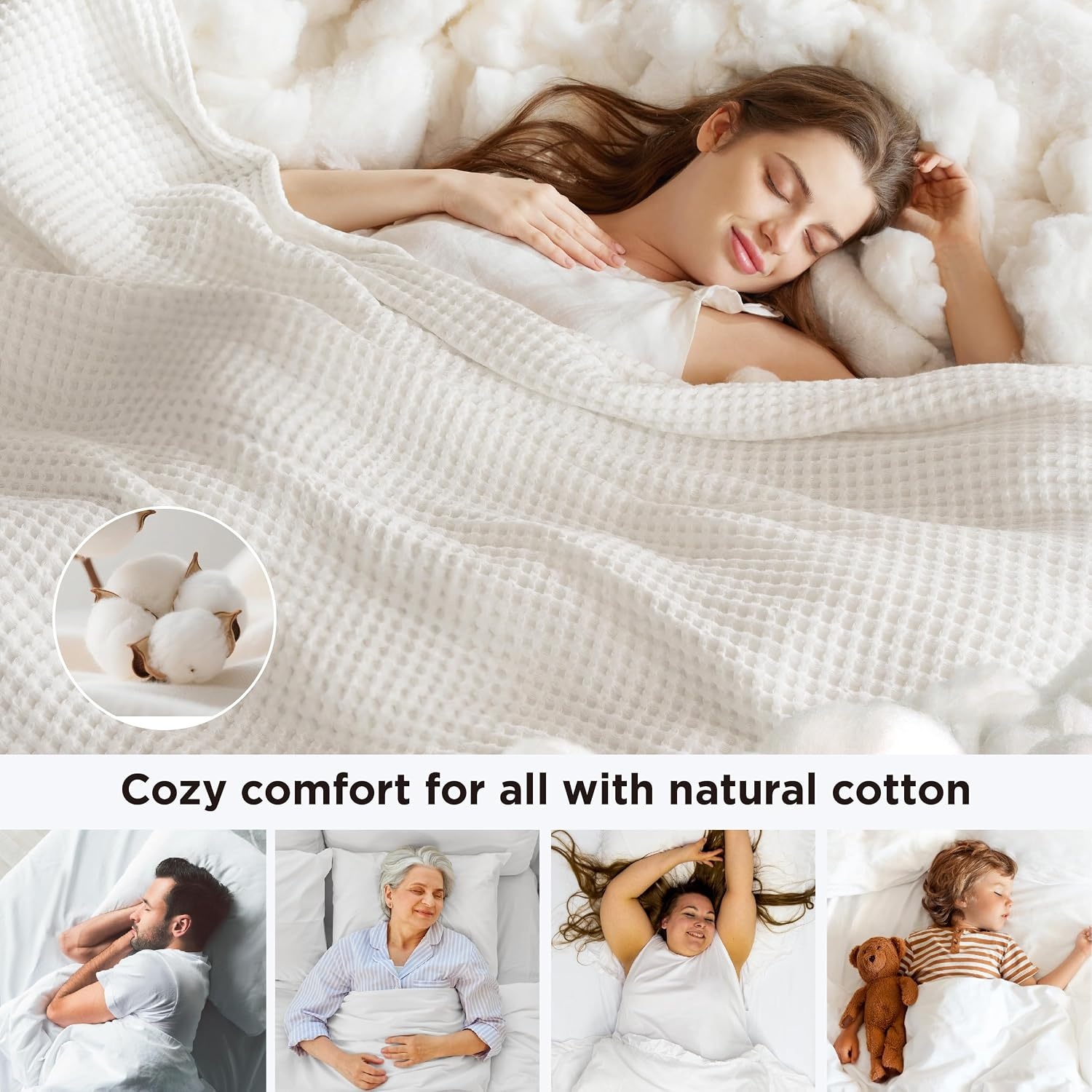 image:imageBedsure Lightweight 100 Cotton Waffle Blanket Twin XL Linen Summer Breathable Soft Light Thin Bed Couch Sofa Chair 66x90 Sheet Blanket Dorm Room Essentials Guys GirlsIvory