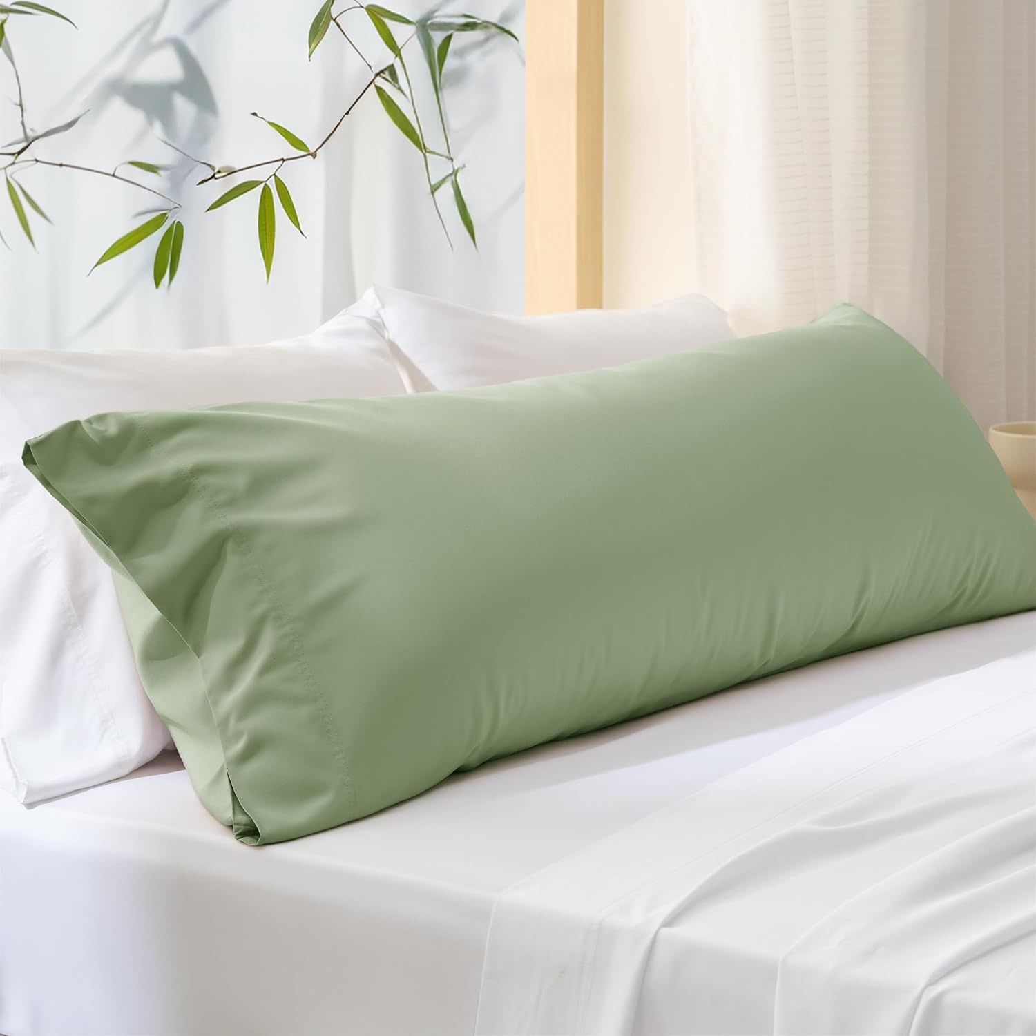 image:imageBedsure Pillow Cases Standard Size Set of 2 100 Rayon Derived from Bamboo Cooling Pillowcases Similar to Silk Pillow Case Covers with Envelope Closure PureWoven Bedding Dark Grey 20x26 Inches08 Sage Green