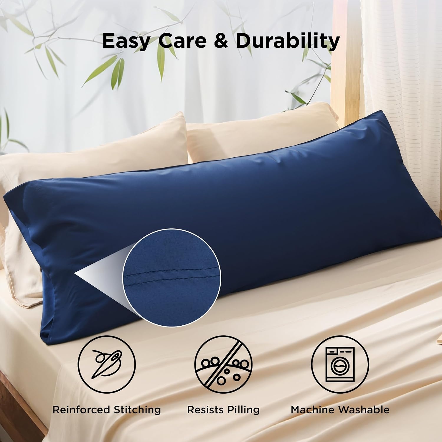 image:imageBedsure Pillow Cases Standard Size Set of 2 100 Rayon Derived from Bamboo Cooling Pillowcases Similar to Silk Pillow Case Covers with Envelope Closure PureWoven Bedding Dark Grey 20x26 Inches03 Navy
