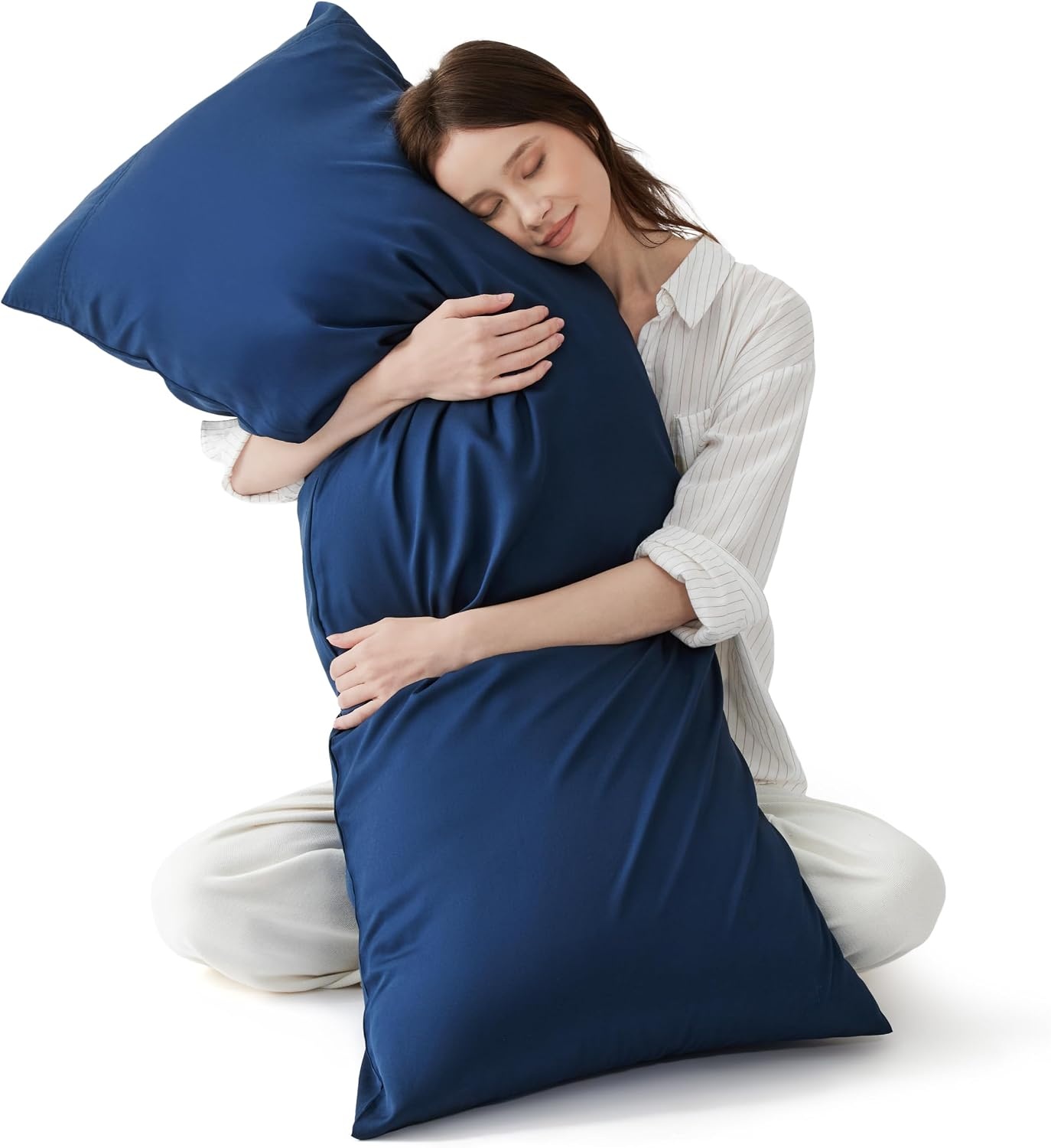 image:imageBedsure Pillow Cases Standard Size Set of 2 100 Rayon Derived from Bamboo Cooling Pillowcases Similar to Silk Pillow Case Covers with Envelope Closure PureWoven Bedding Dark Grey 20x26 Inches03 Navy
