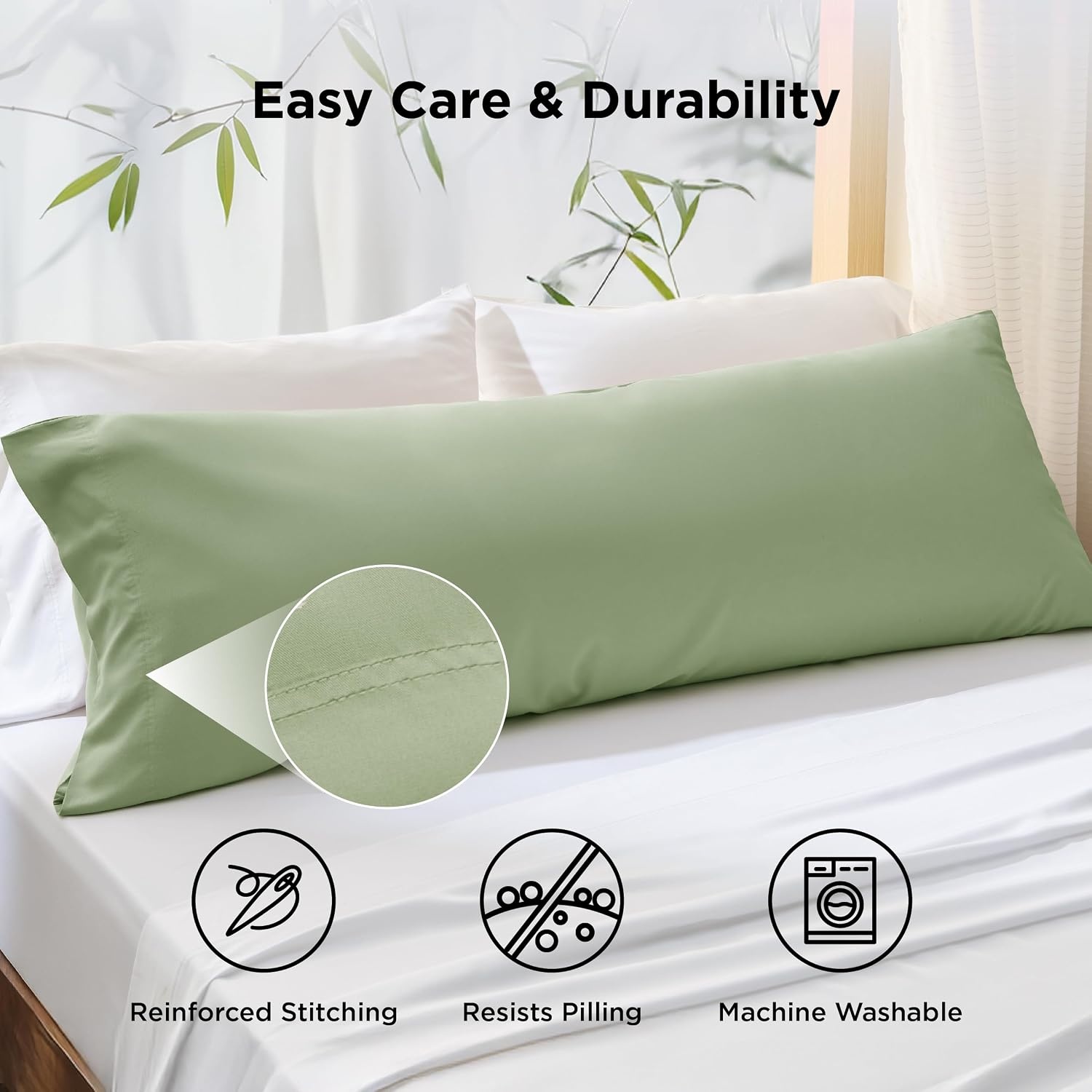 image:imageBedsure Pillow Cases Standard Size Set of 2 100 Rayon Derived from Bamboo Cooling Pillowcases Similar to Silk Pillow Case Covers with Envelope Closure PureWoven Bedding Dark Grey 20x26 Inches08 Sage Green