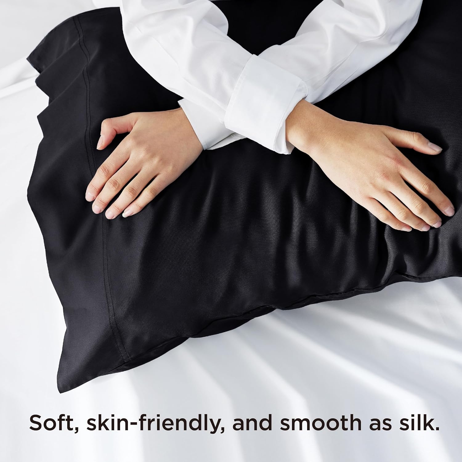 image:imageBedsure Pillow Cases Standard Size Set of 2 100 Rayon Derived from Bamboo Cooling Pillowcases Similar to Silk Pillow Case Covers with Envelope Closure PureWoven Bedding Dark Grey 20x26 Inches04 Black