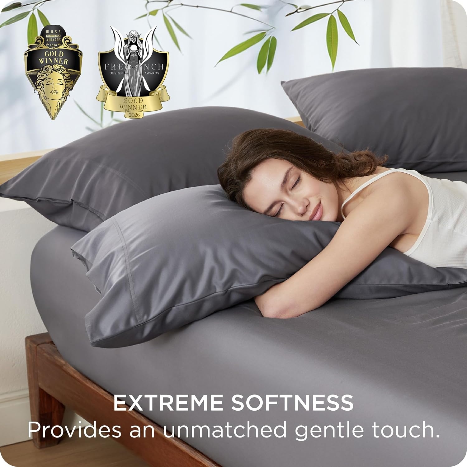 image:imageBedsure Pillow Cases Standard Size Set of 2 100 Rayon Derived from Bamboo Cooling Pillowcases Similar to Silk Pillow Case Covers with Envelope Closure PureWoven Bedding Dark Grey 20x26 Inches01 Dark Grey