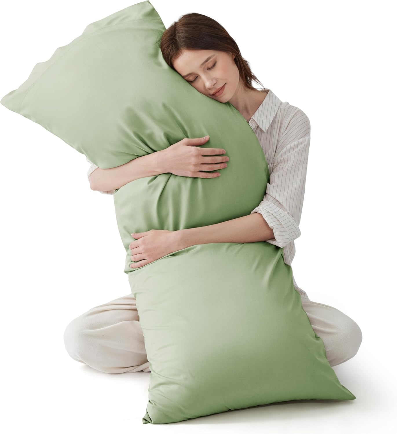 image:imageBedsure Pillow Cases Standard Size Set of 2 100 Rayon Derived from Bamboo Cooling Pillowcases Similar to Silk Pillow Case Covers with Envelope Closure PureWoven Bedding Dark Grey 20x26 Inches08 Sage Green