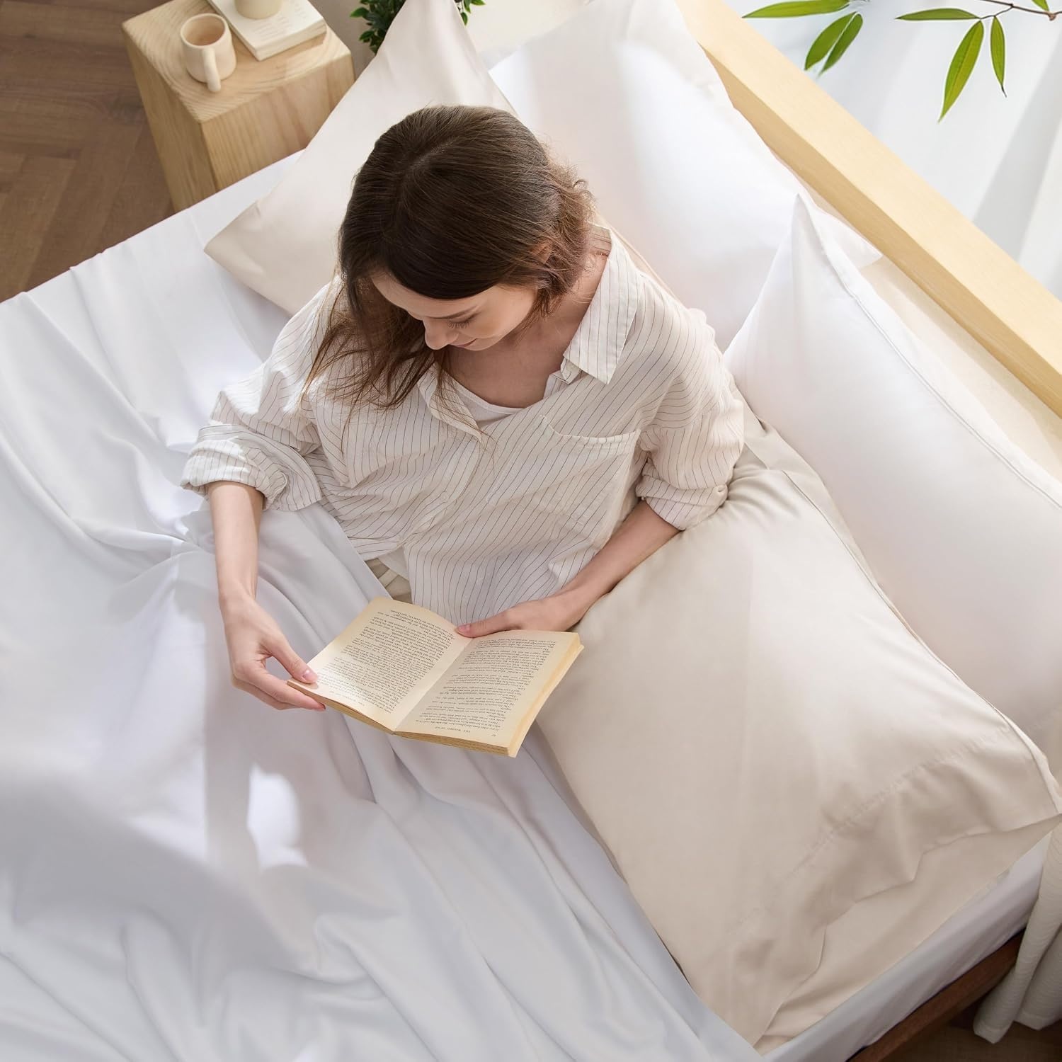 image:imageBedsure Pillow Cases Standard Size Set of 2 100 Rayon Derived from Bamboo Cooling Pillowcases Similar to Silk Pillow Case Covers with Envelope Closure PureWoven Bedding Dark Grey 20x26 Inches20 Ivory