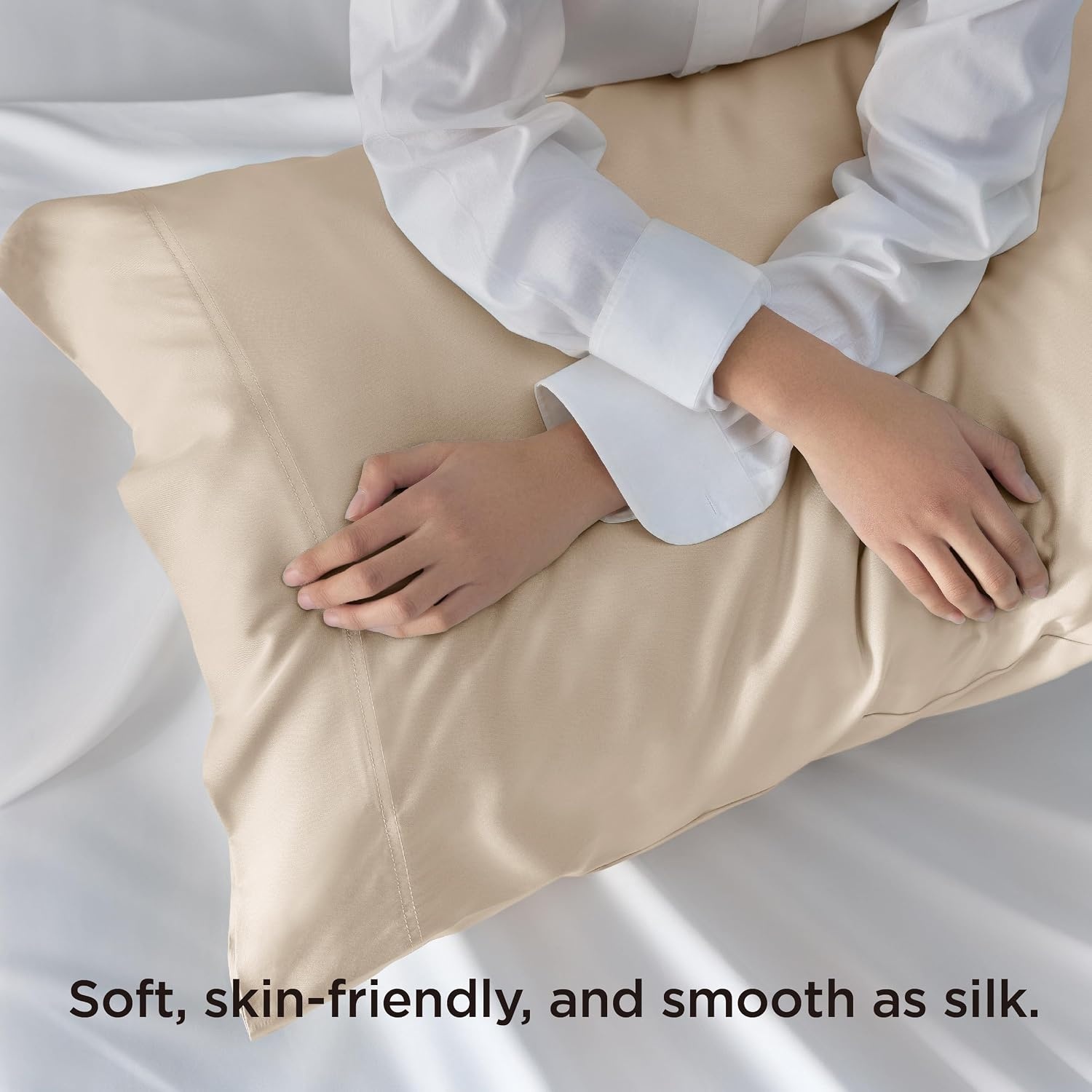 image:imageBedsure Pillow Cases Standard Size Set of 2 100 Rayon Derived from Bamboo Cooling Pillowcases Similar to Silk Pillow Case Covers with Envelope Closure PureWoven Bedding Dark Grey 20x26 Inches06 Beige