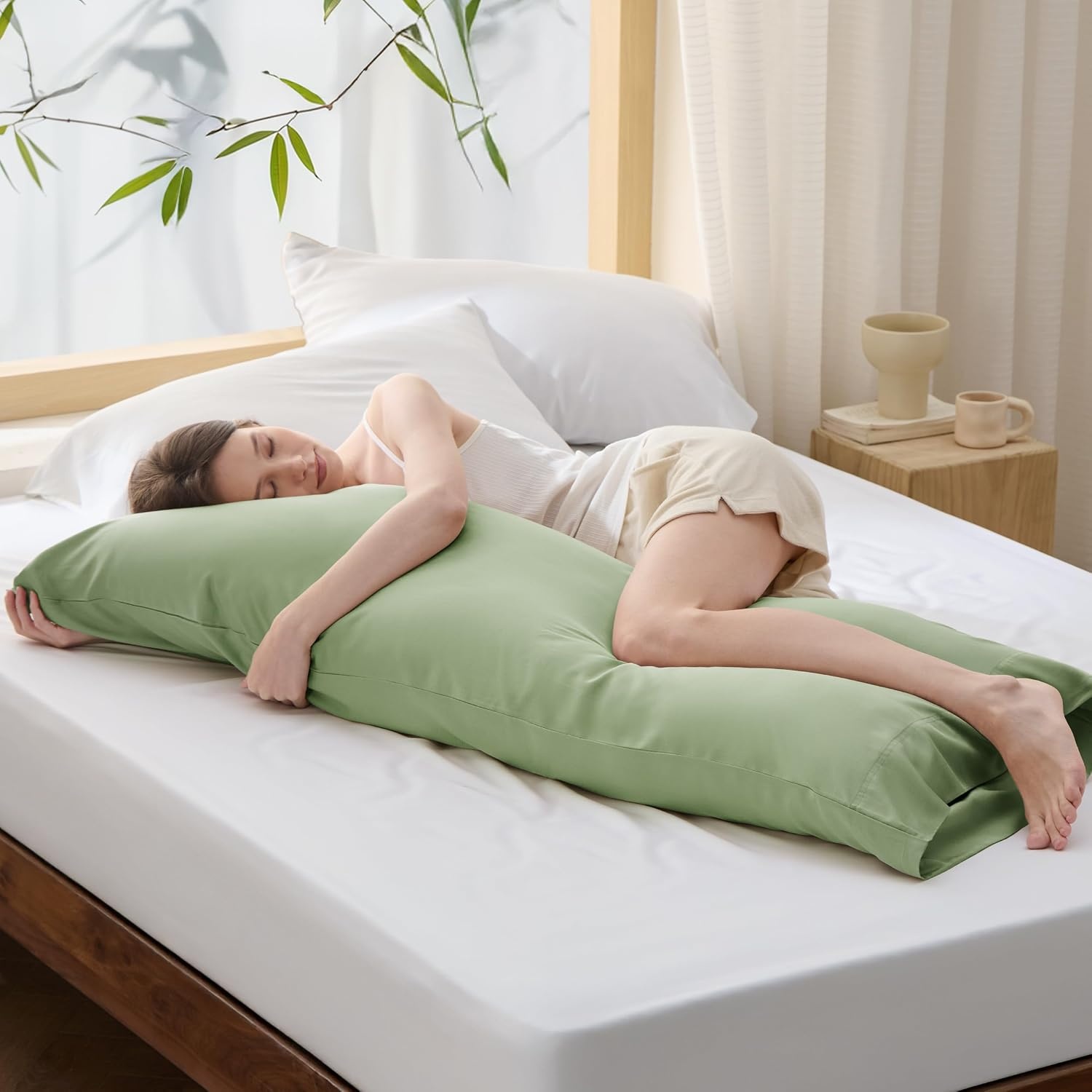 image:imageBedsure Pillow Cases Standard Size Set of 2 100 Rayon Derived from Bamboo Cooling Pillowcases Similar to Silk Pillow Case Covers with Envelope Closure PureWoven Bedding Dark Grey 20x26 Inches08 Sage Green