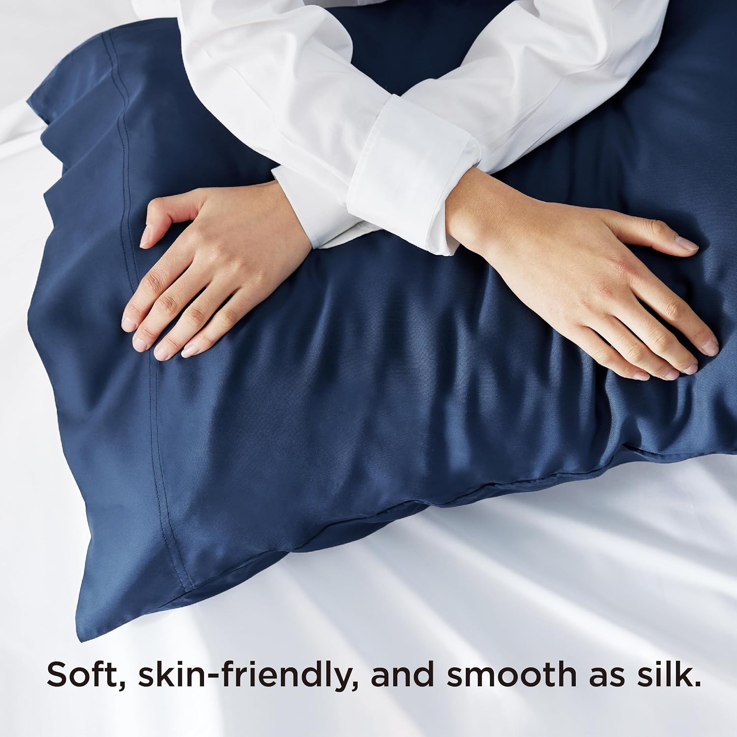 image:imageBedsure Pillow Cases Standard Size Set of 2 100 Rayon Derived from Bamboo Cooling Pillowcases Similar to Silk Pillow Case Covers with Envelope Closure PureWoven Bedding Dark Grey 20x26 Inches03 Navy