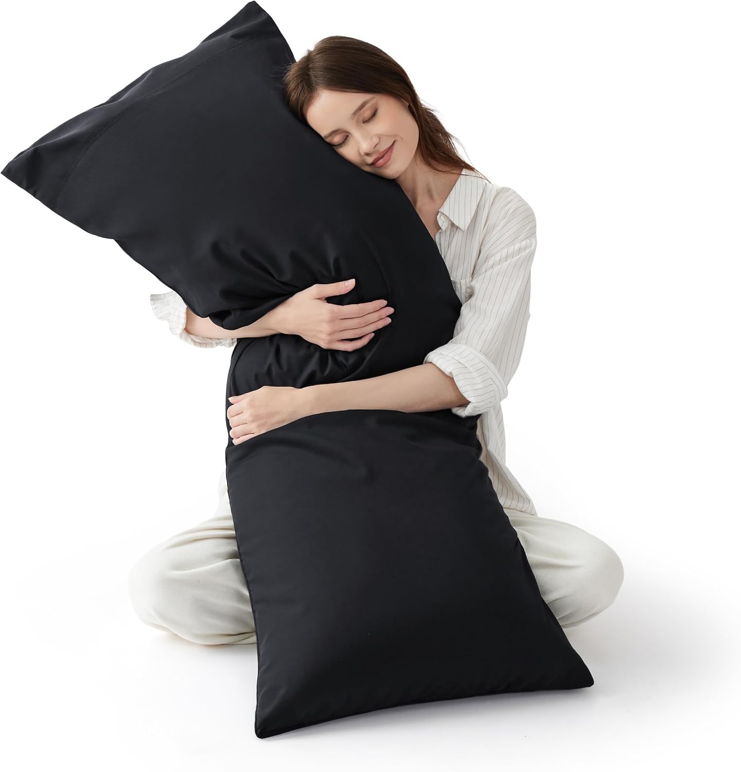image:imageBedsure Pillow Cases Standard Size Set of 2 100 Rayon Derived from Bamboo Cooling Pillowcases Similar to Silk Pillow Case Covers with Envelope Closure PureWoven Bedding Dark Grey 20x26 Inches04 Black