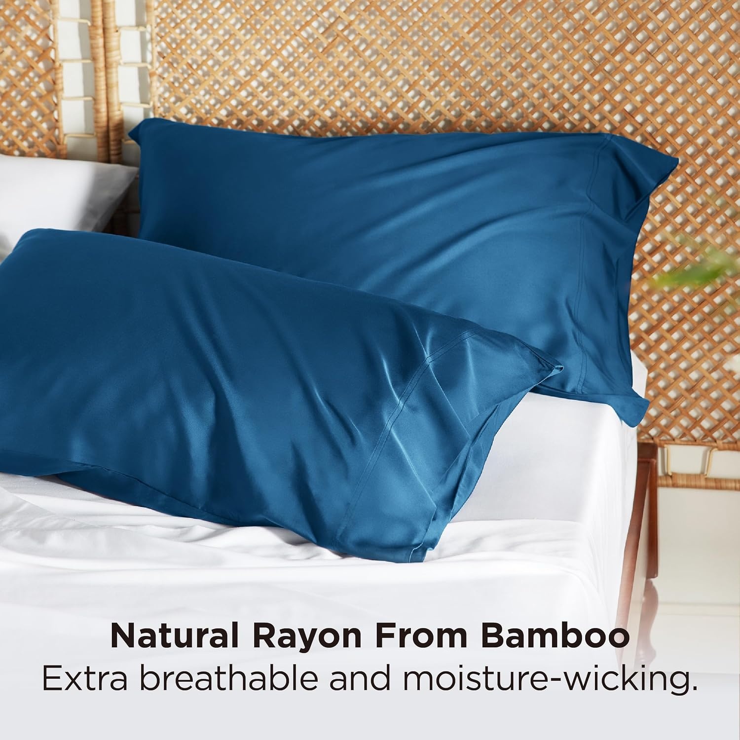 image:imageBedsure Pillow Cases Standard Size Set of 2 100 Rayon Derived from Bamboo Cooling Pillowcases Similar to Silk Pillow Case Covers with Envelope Closure PureWoven Bedding Dark Grey 20x26 Inches13 Teal