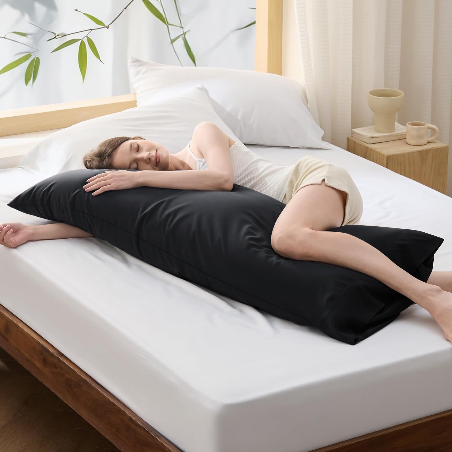 image:imageBedsure Pillow Cases Standard Size Set of 2 100 Rayon Derived from Bamboo Cooling Pillowcases Similar to Silk Pillow Case Covers with Envelope Closure PureWoven Bedding Dark Grey 20x26 Inches04 Black