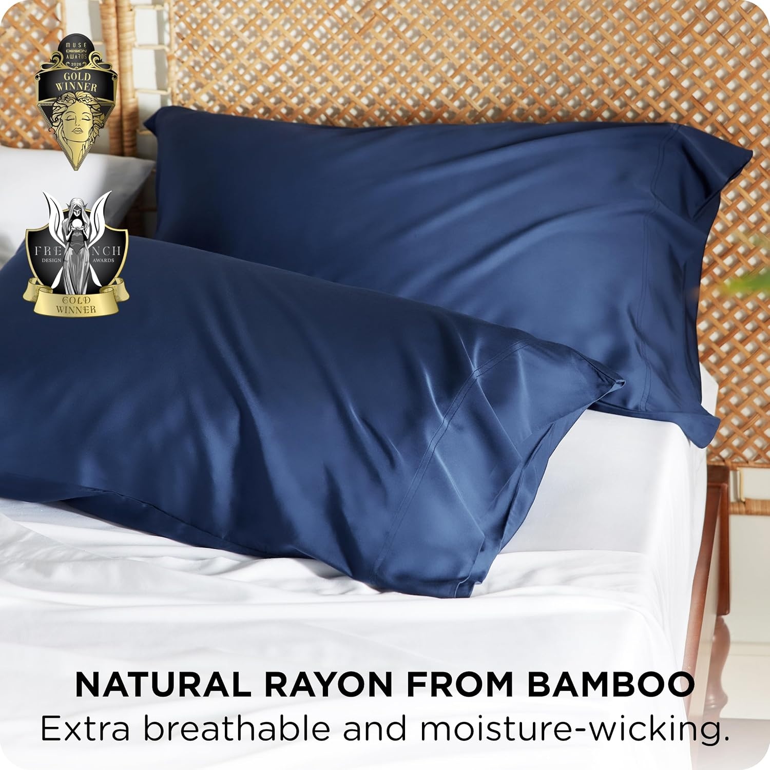 image:imageBedsure Pillow Cases Standard Size Set of 2 100 Rayon Derived from Bamboo Cooling Pillowcases Similar to Silk Pillow Case Covers with Envelope Closure PureWoven Bedding Dark Grey 20x26 Inches03 Navy