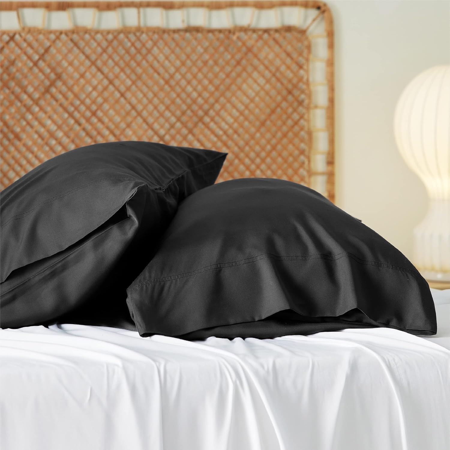 image:imageBedsure Pillow Cases Standard Size Set of 2 100 Rayon Derived from Bamboo Cooling Pillowcases Similar to Silk Pillow Case Covers with Envelope Closure PureWoven Bedding Dark Grey 20x26 Inches04 Black